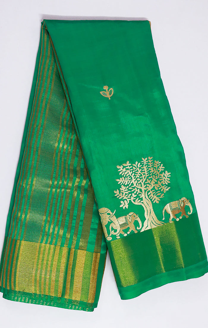 Elegant Green Silk Saree for Women - Designer Soft Saree for Casual Wear & Party Occasions (D593) | Perfect for Weddings, Festivals & Special Events