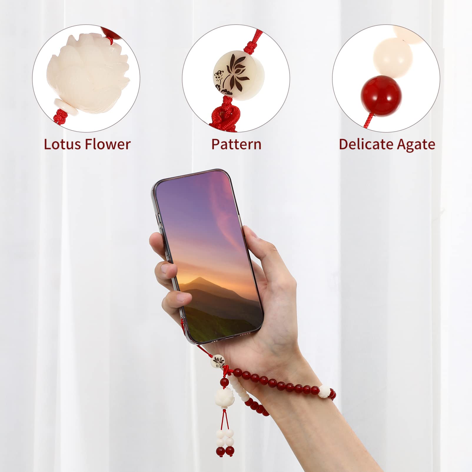 Red Agate Beaded Phone Charm Strap - Elegant Phone Wrist Strap & Lanyard with Beaded Chain for iPhone, Samsung & Smartphones - Perfect for Work, Travel & Daily Use