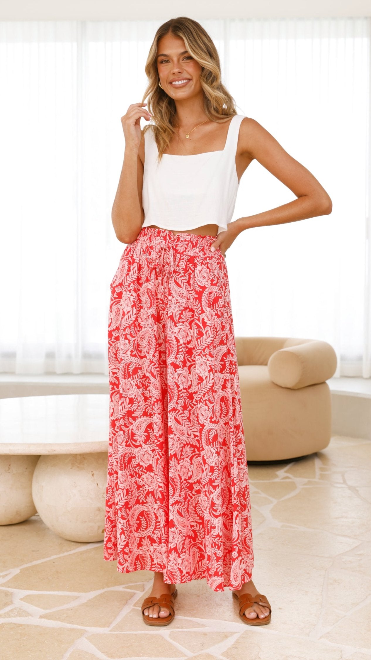 Belinda Pants for Women - Floral Paisley Print High Waisted Trousers | Comfortable Office Wear & Casual Outfits