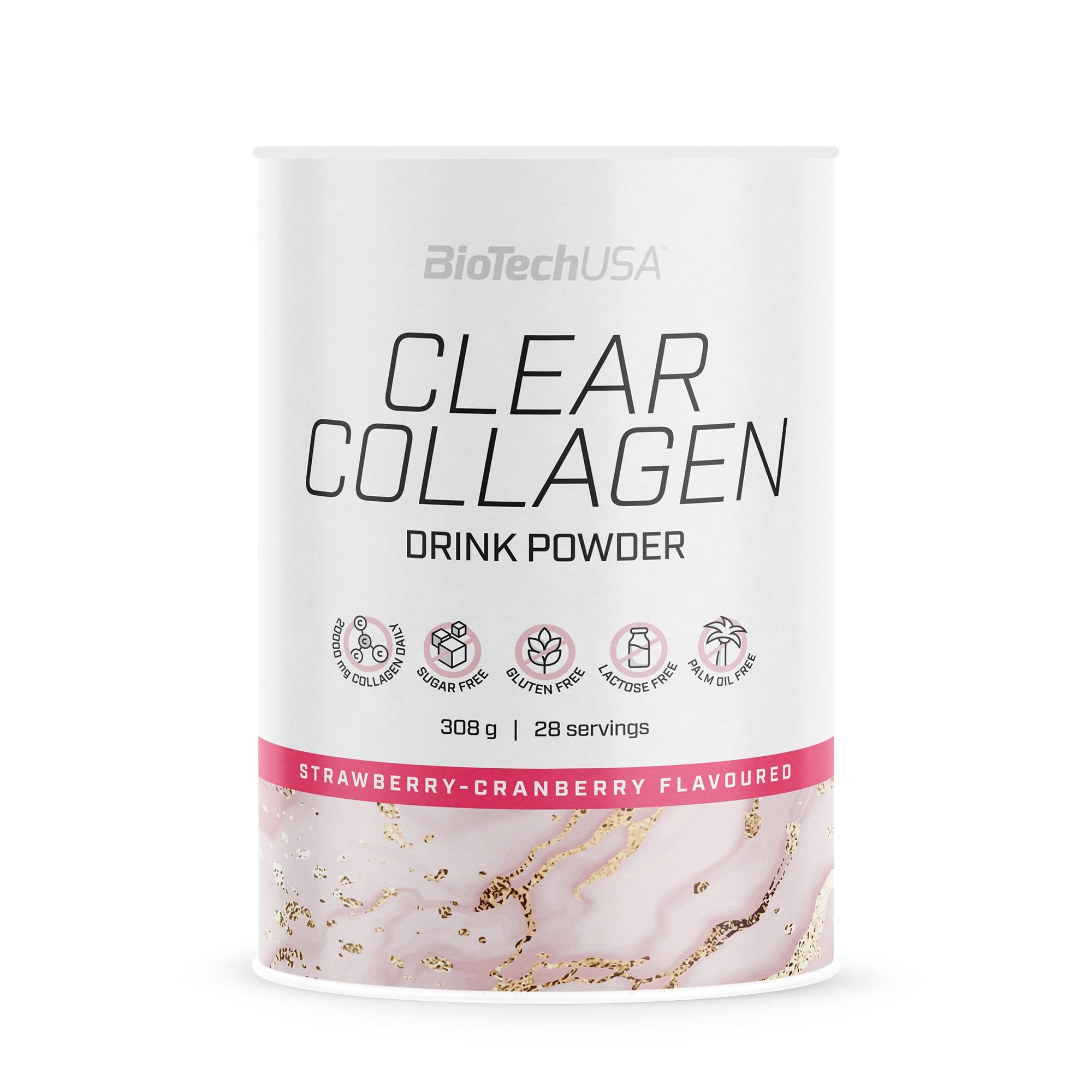 BioTechUSA Clear Collagen Powder - Hydrolyzed Collagen Drink Mix with Natural Sweeteners, 308g, Strawberry-Cranberry Flavor | Supports Skin, Hair & Joint Health | Perfect for Post-Workout Recovery & Daily Wellness Routine