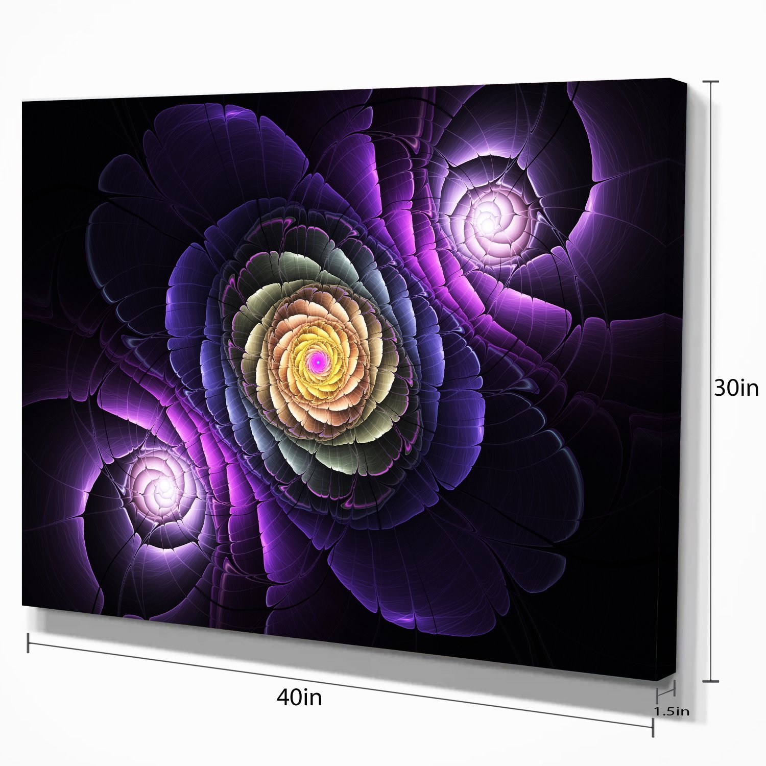 Vibrant Fractal Purple Flowers Digital Art Print - Large Canvas Wall Decor for Living Room, Bedroom & Office | Modern Abstract Floral Artwork