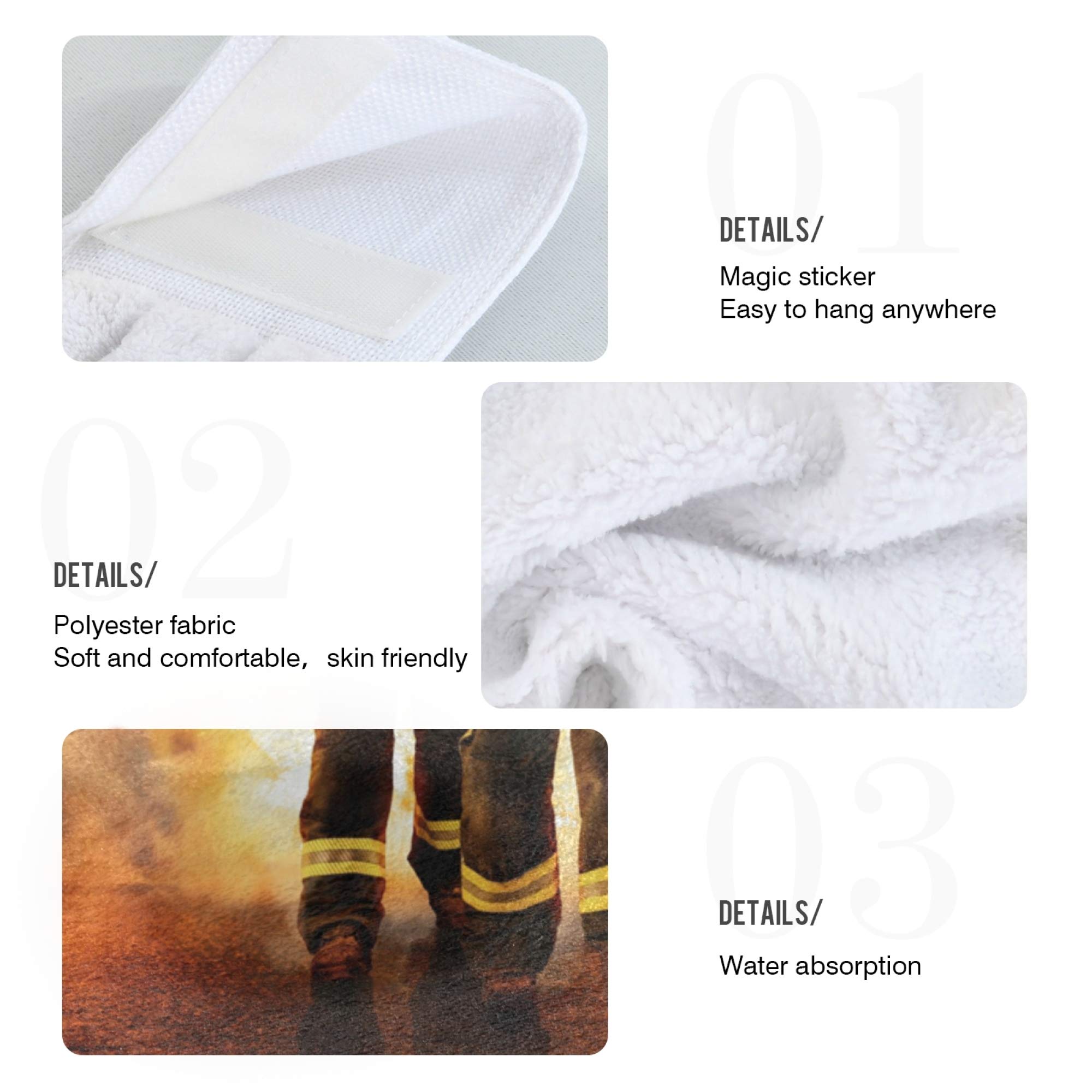 Firefighter Fireman Flame Sparkle Kitchen Hand Towels - Set of 2 Absorbent Hanging Towels with Hook & Loop for Bathroom, Kitchen, and Camping Use