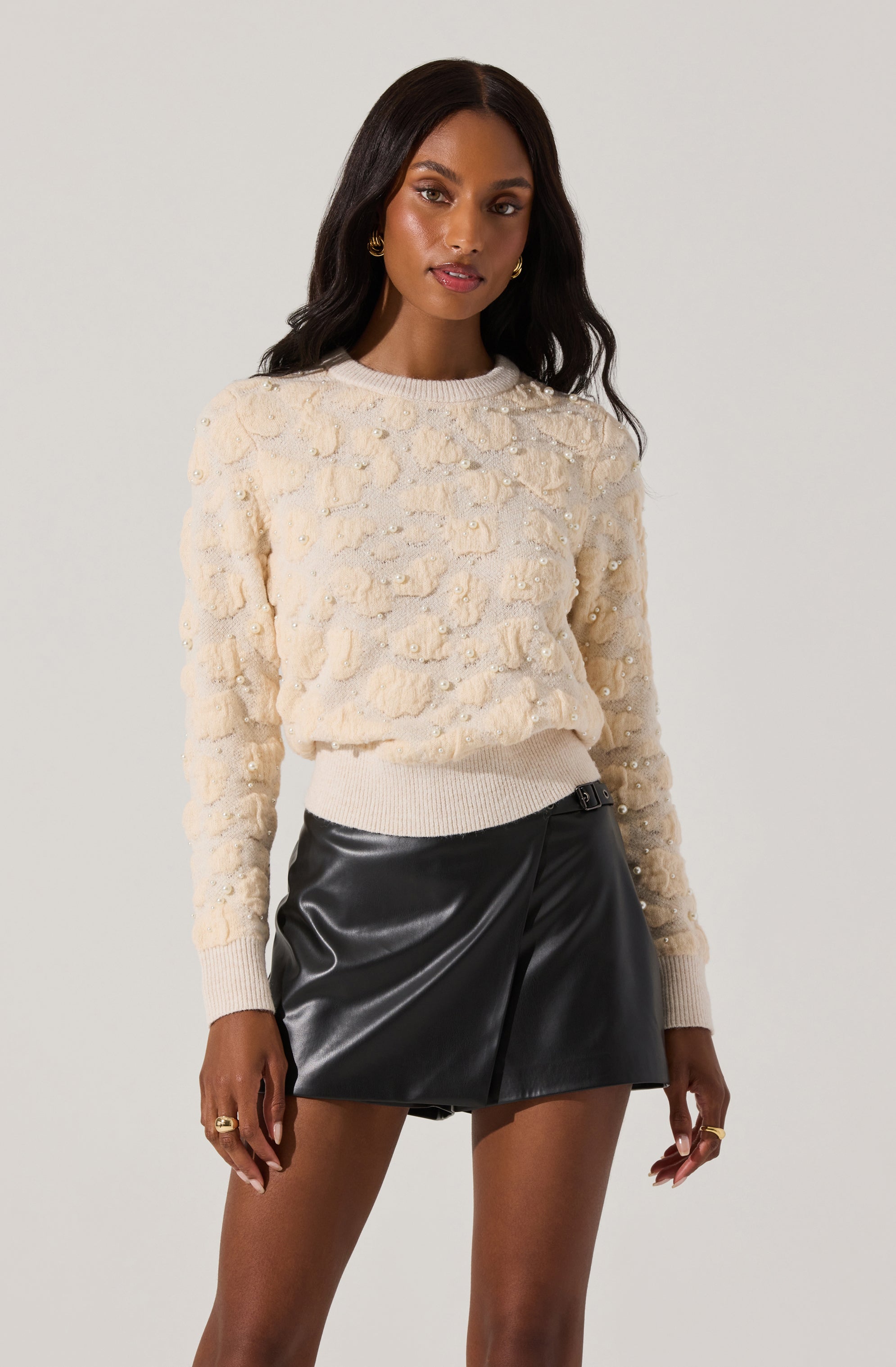 Soft Pearl Textured Knit Sweater for Women - Cozy Winter Pullover with Elegant Knit Design - Perfect for Casual Outfits, Office Wear, and Holiday Gatherings