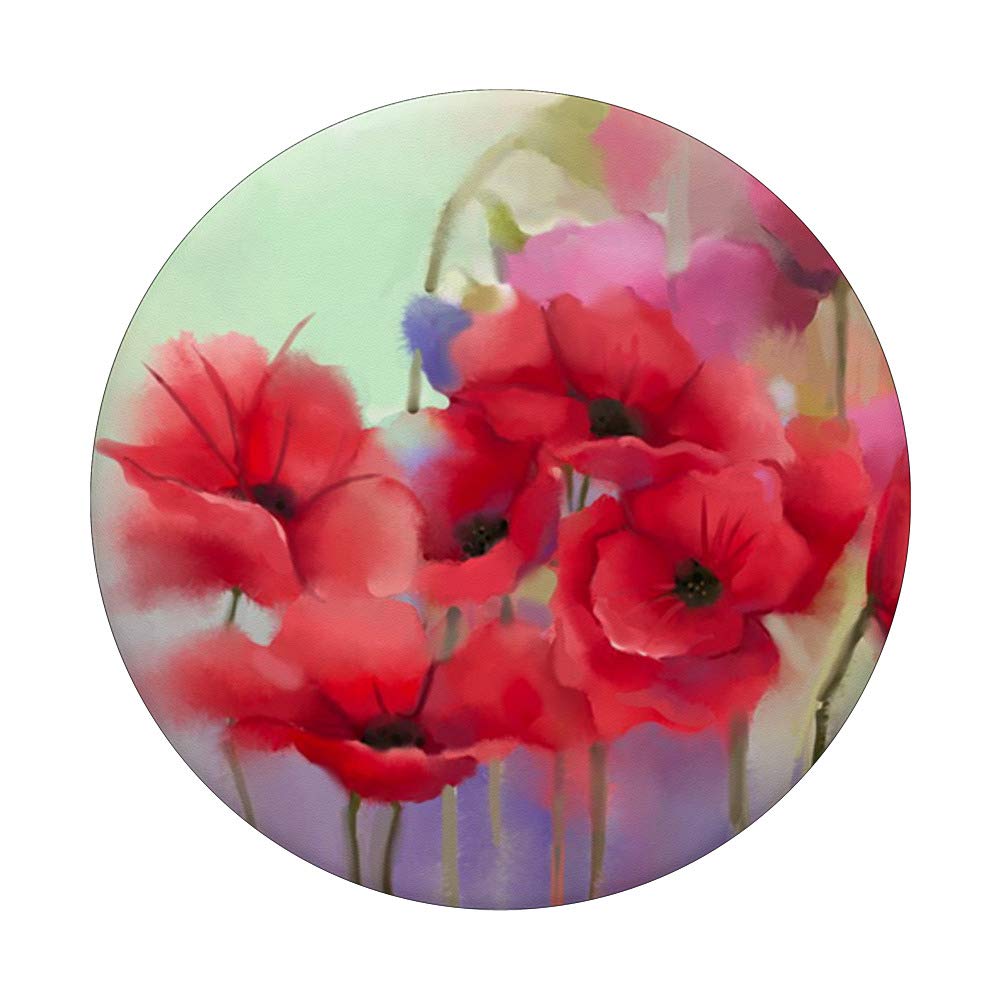 Watercolor Red Poppy Flower PopSocket Grip - Swappable Floral Phone & Tablet Accessory for Stylish Everyday Use