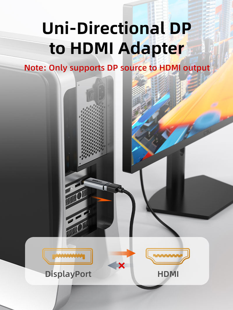 4K DisplayPort to HDMI Adapter (DP Male to HDMI Female) - Ultra HD Video Converter for Gaming, Home Theater & Office Monitors