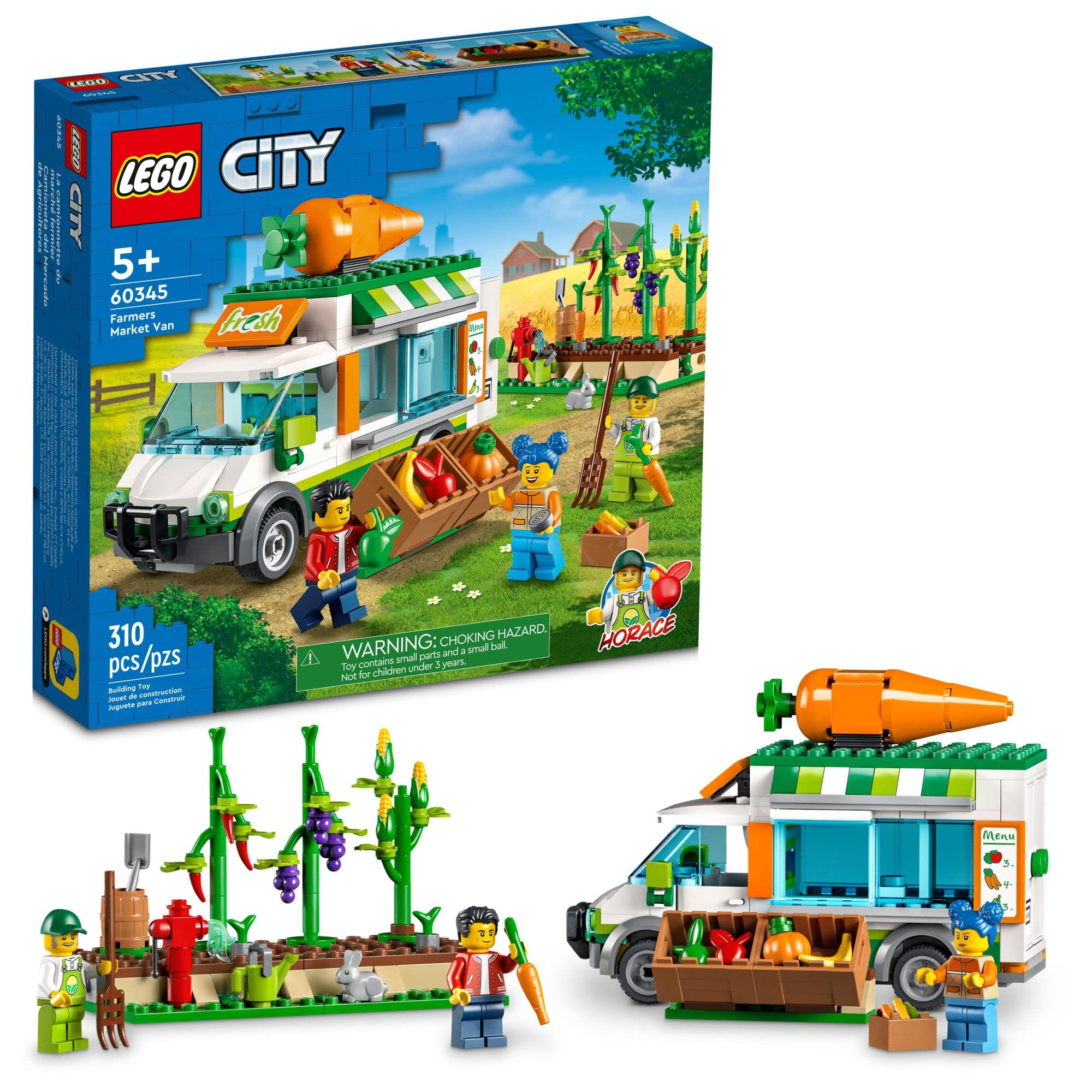 LEGO 60345 City Farmers Market Food Truck Toy Set with Van & Food Stand - Fun Farm-Themed Building Kit for Kids Ages 5+ | Pretend Play, Birthday Gift & STEM Learning Activity