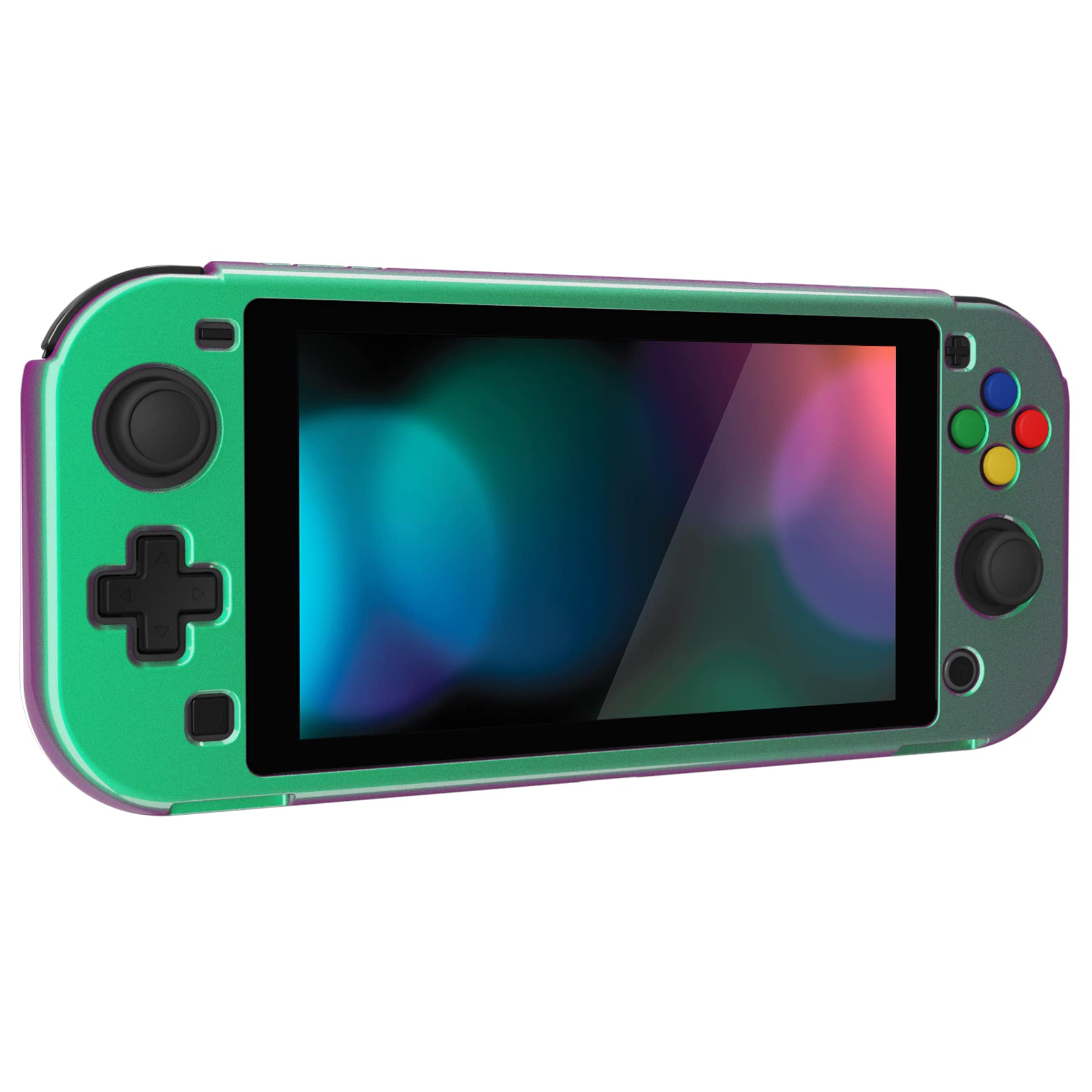 eXtremeRate PlayVital Glossy Chameleon Green Purple Protective Case Cover for Nintendo Switch Lite - Hard Shell Shield with Tempered Glass Screen Protector | Travel, Gaming, Home Entertainment Protection