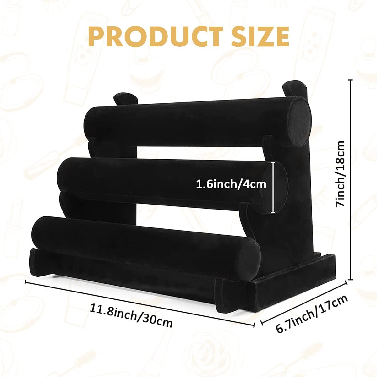 3-Tier Black Velvet Jewelry Display Stand - Forever Lover Bracelet Holder with Detachable Rack for Necklaces, Bangles, Watches & Hair Accessories | Perfect for Vendor Booths, Boutique Displays & Home Organization