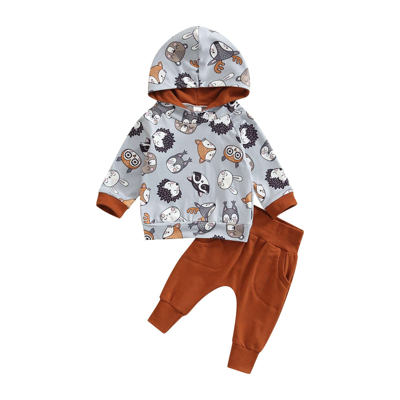 Adorable Cartoon Animal Print Toddler Hoodie & Pants Set - Warm Fall Winter Outfit for Baby Boys & Girls - Perfect for Playdates, Family Photos & Outdoor Adventures
