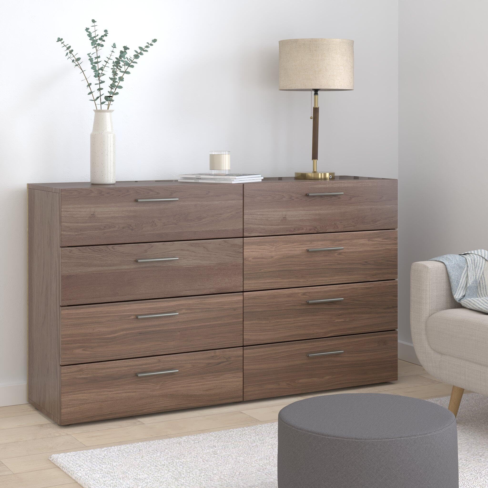 Pemberly Row 8-Drawer Double Dresser in Walnut - Solid Wood Bedroom Furniture for Storage & Organization | Perfect for Master Bedroom, Guest Room & Nursery