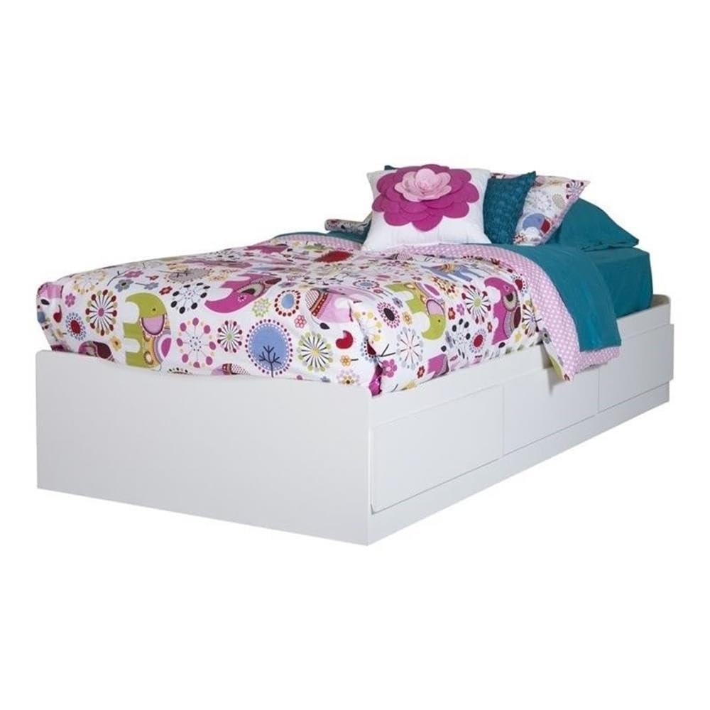 Rosebery Full Size Kids Platform Bed with 3 Drawers - White Wooden Frame for Bedrooms