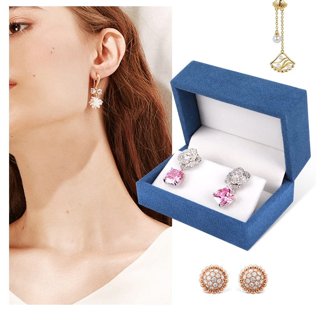 Premium Velvet Ring Box Set - 2pcs Blue Jewelry Gift Box for Engagement, Wedding, Christmas & Anniversary - Elegant Earring Storage & Proposal Ring Holder for Special Occasions