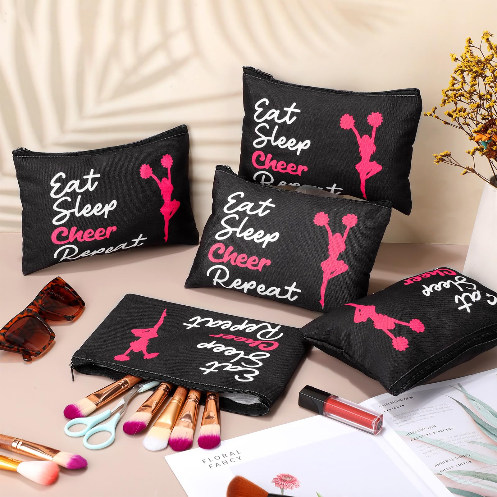 12 Pcs Makeup Bags for Women - Portable Cosmetic Organizer with Zipper, Canvas Travel Toiletry Case - Perfect for Team Party Favors, Bridesmaid Gifts & Cheerleading Events (Cheer) - Ideal for Travel, Gym, Daily Use & Makeup Storage
