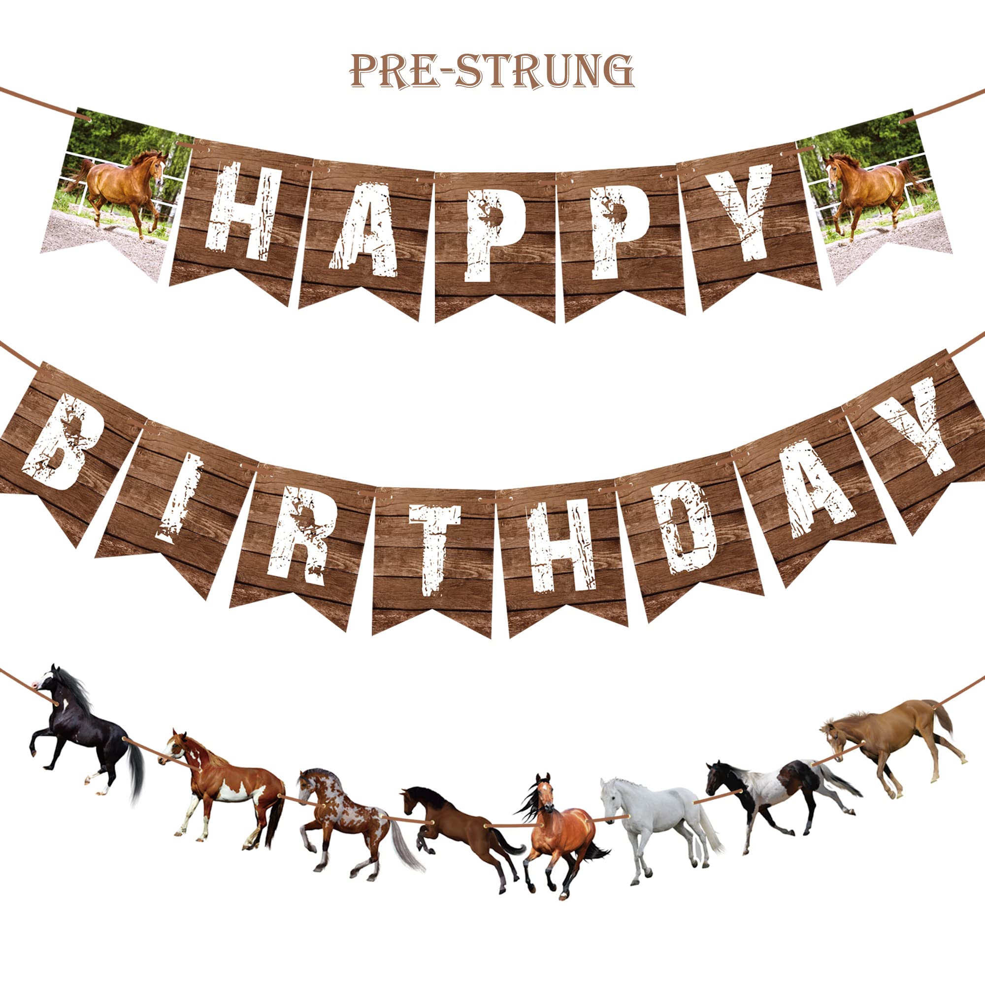 Horse Birthday Party Decorations - Happy Birthday Banner & Garland for Horse Theme Party Supplies | Perfect for Kids' Birthday, Barnyard Celebrations, and Equestrian Events