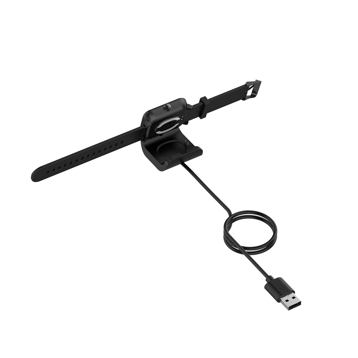FitTurn Replacement USB Charger for Amazfit Bip S Watch - Portable Charging Cable with Dock Stand & Adapter (Black) | Perfect for Home, Office, Travel & Gym Use