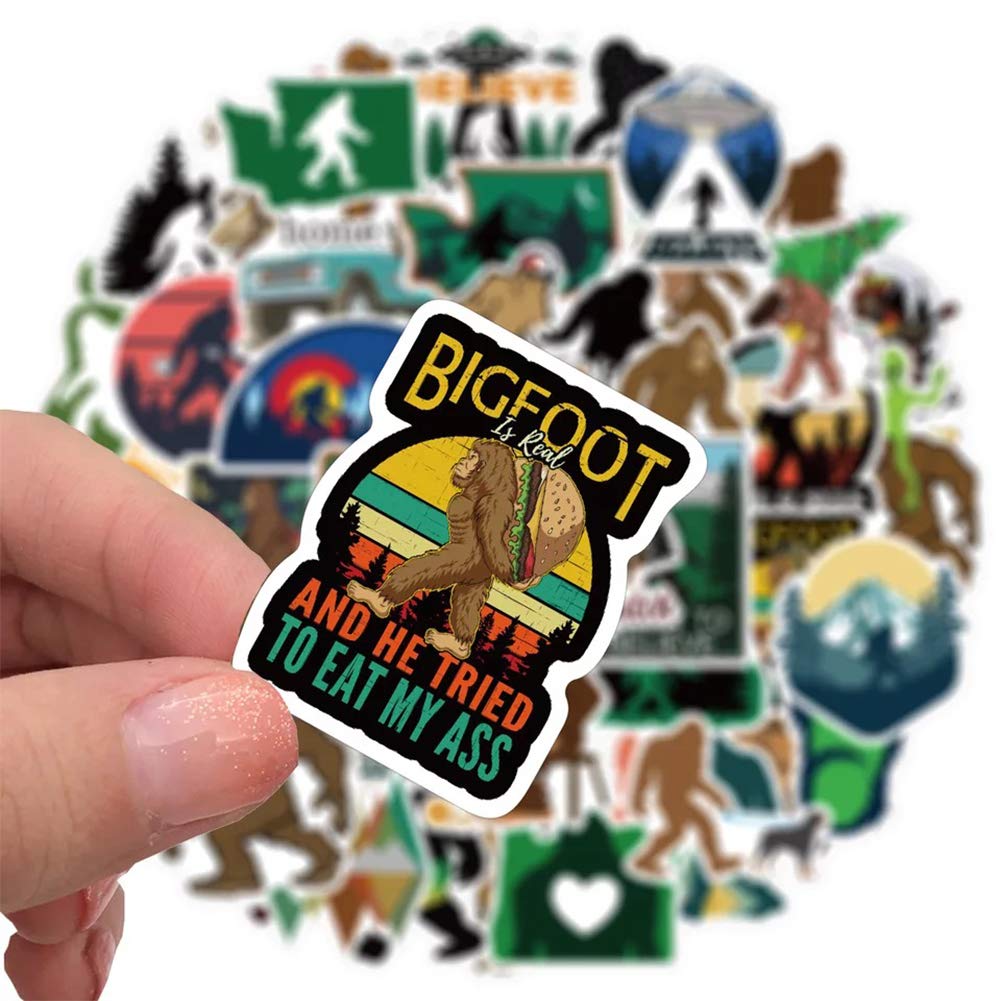 50 Pcs Waterproof Bigfoot Stickers | Durable Vinyl Decals for Water Bottles, Laptops, Refrigerators, Luggage, Phones & Skateboards - Perfect for Outdoor Adventures, Camping & Travel Gear Customization