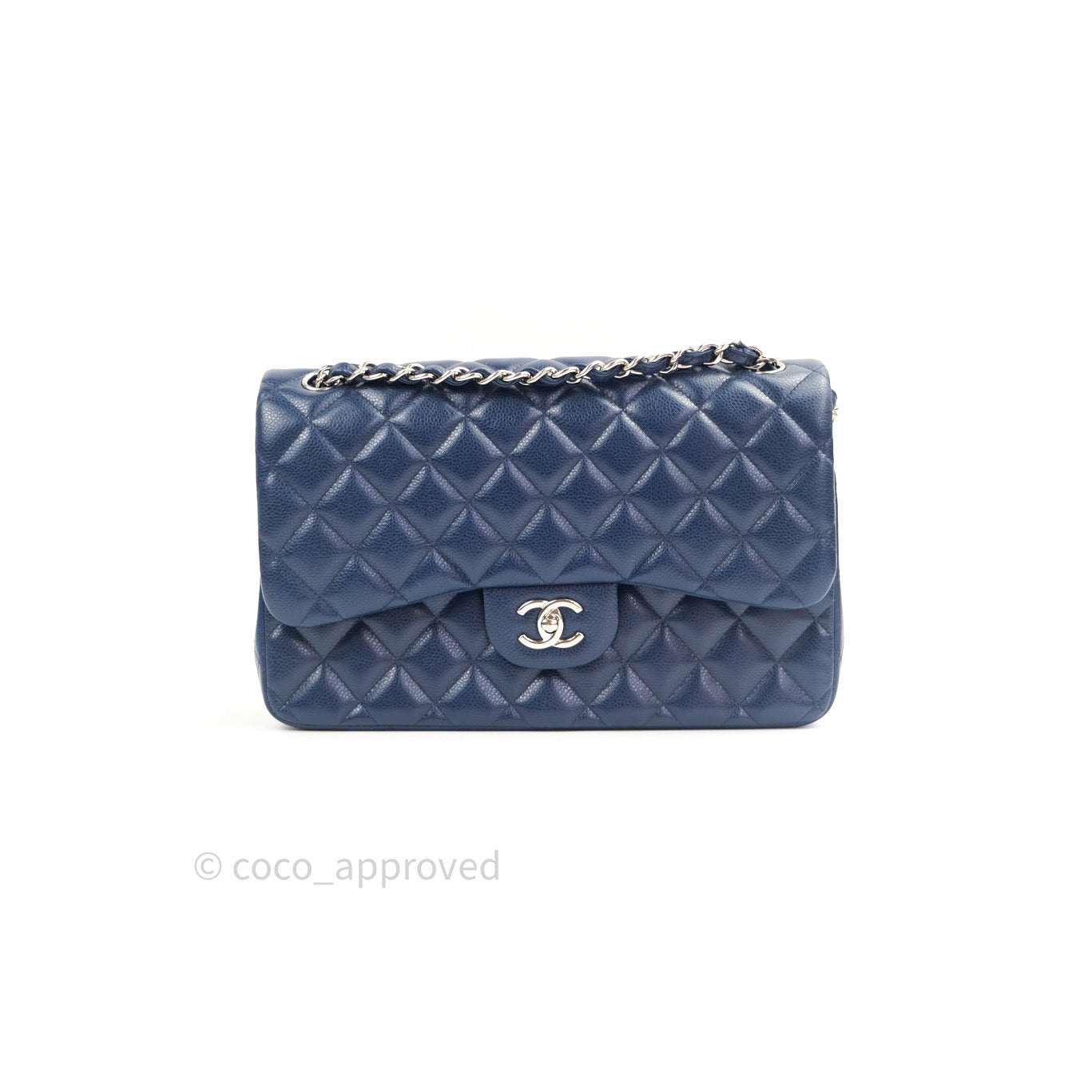 Chanel Classic Jumbo Quilted Double Flap Bag in Blue Caviar Leather with Silver Hardware - Luxury Designer Handbag for Women, Perfect for Parties, Work & Everyday Use
