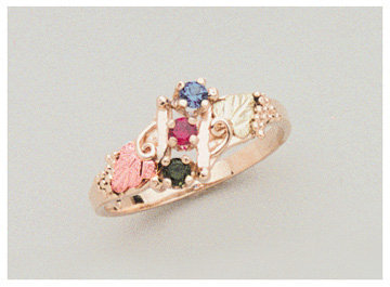 10kt Solid Gold Three-Tone Three-Stone Mothers Ring with Natural Gemstones (Ruby, Sapphire, Emerald, Amethyst, Citrine, Peridot) - Custom Made Jewelry for Birthdays, Anniversaries & Mother's Day Gifts