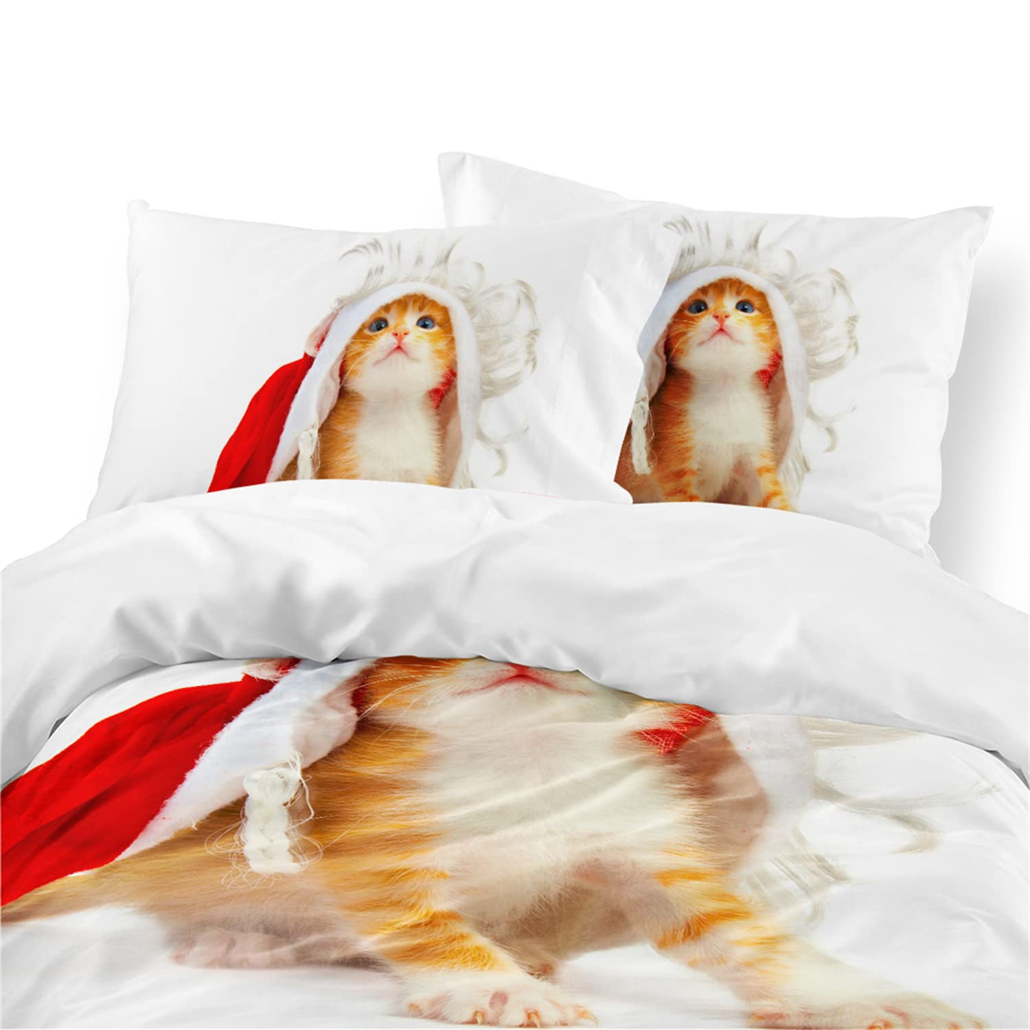 Cute 3D Printed Cat Duvet Cover Set - Twin/Full/Queen/King Size Bedding with Pillowcases - Soft Animal Print Quilt Cover for Kids & Teens - Perfect for Bedrooms, Dorm Rooms & Gift Giving (Queen Size, 4-Piece Set)