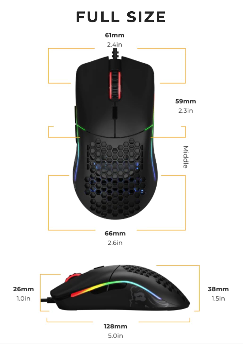 Glorious Model O Wired Gaming Mouse - Ultra Lightweight 67g, Honeycomb Design, RGB Lighting, Pixart 3360 Sensor, Omron Switches, Ambidextrous - Matte Black | Perfect for FPS, MOBA & Esports Gaming