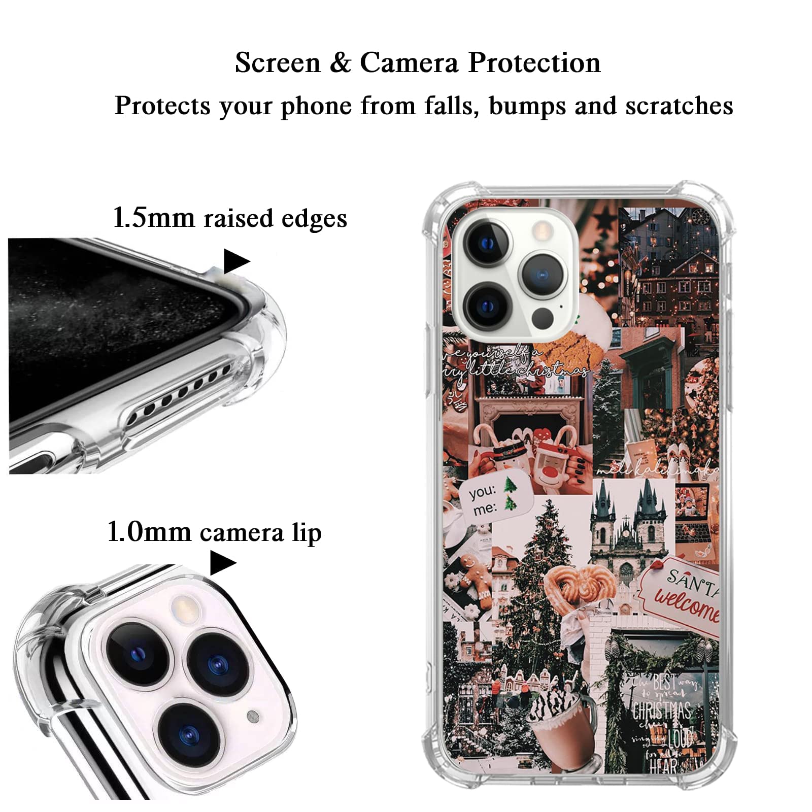 Trendy Christmas iPhone 13 Pro Max Case - Aesthetic Winter Collage Design Protective Cover for Women & Men | Durable TPU Bumper Case | Perfect Holiday Gift & Seasonal Protection
