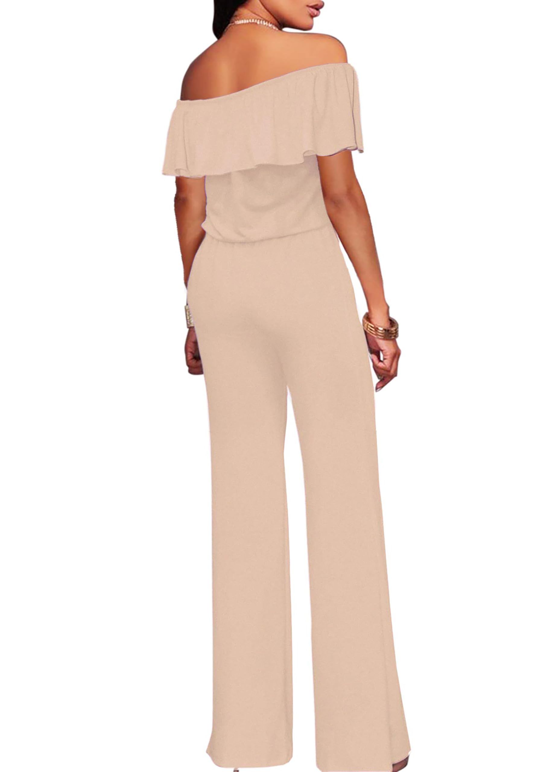 Hybrid & Company Women's Casual Off-Shoulder High Waist Wide Leg Jumpsuit Romper - Perfect for Summer Outings, Beach Vacations & Date Nights