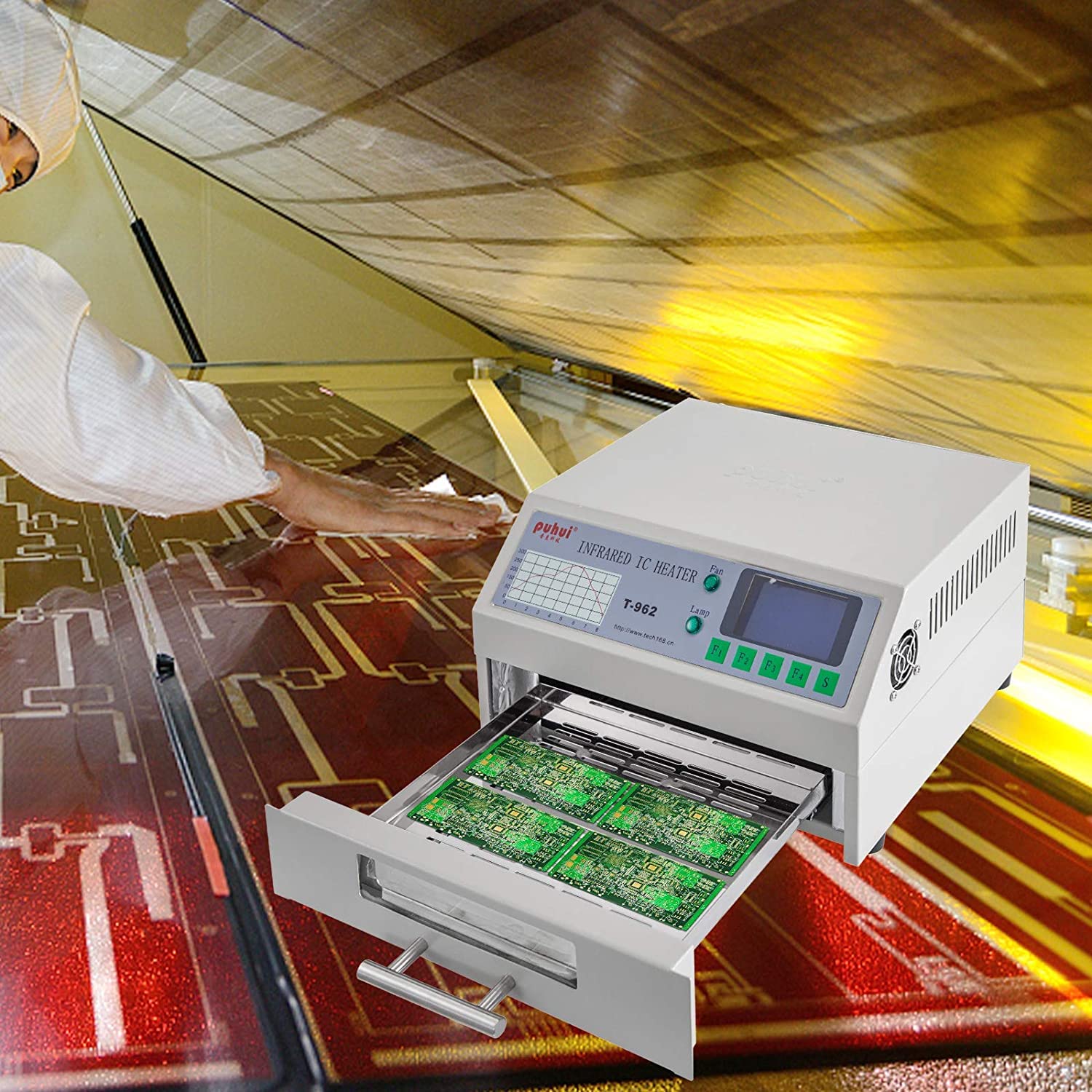 VEVOR T962 110V Reflow Oven - 800W Professional Infrared Soldering Machine with 180x235mm Heating Area | Automatic PCB Reflow for DIY Electronics & SMD Repair | Perfect for Hobbyists and Small Workshops