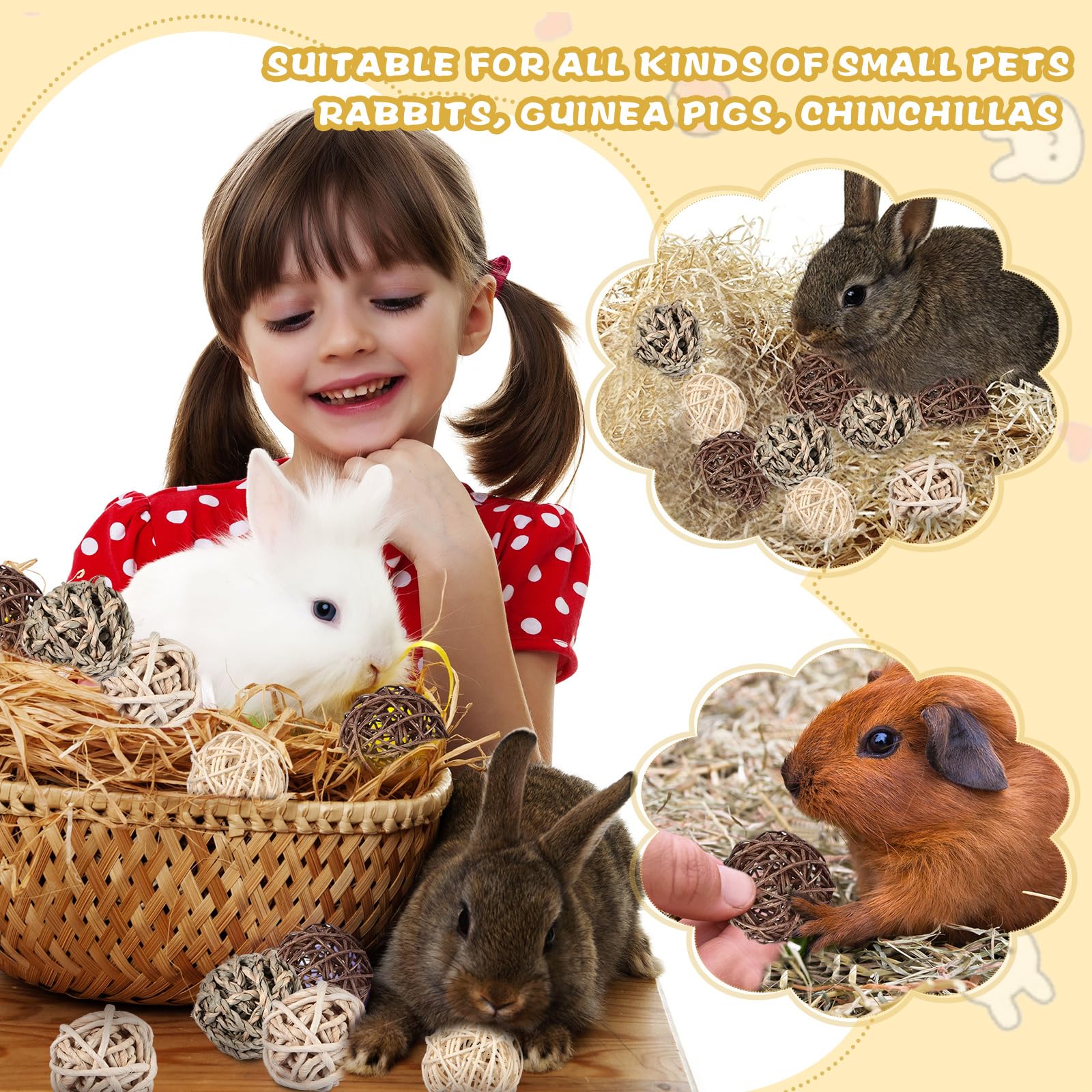 24-Pack Guinea Pig Chew Toys - Small Animal Play Balls with Hay for Rabbits, Hamsters & Pets - Cage Entertainment Accessories for Chewing & Mental Stimulation