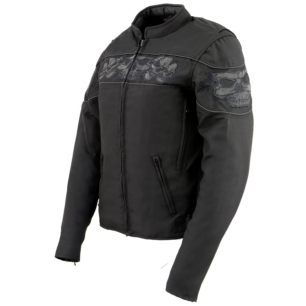 Milwaukee Leather MPL2730 Women's Black Crossover Textile Scooter Jacket with Reflective Skulls - Stylish & Protective Motorcycle Gear for Urban Commuting & Night Riding