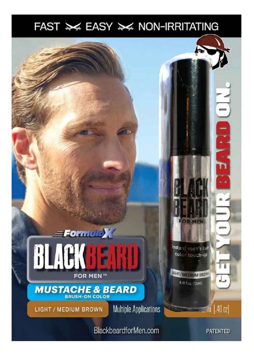 Blackbeard for Men - Natural Light/Medium Brown Beard & Mustache Mascara (X13) - Enhance & Define Facial Hair for Daily Styling & Special Occasions