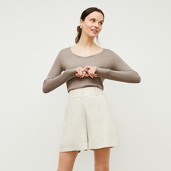 Caitlin Short Slubbed Stretch Linen Shorts in Natural - Comfortable & Stylish for Summer Outings, Beach Vacations & Casual Wear