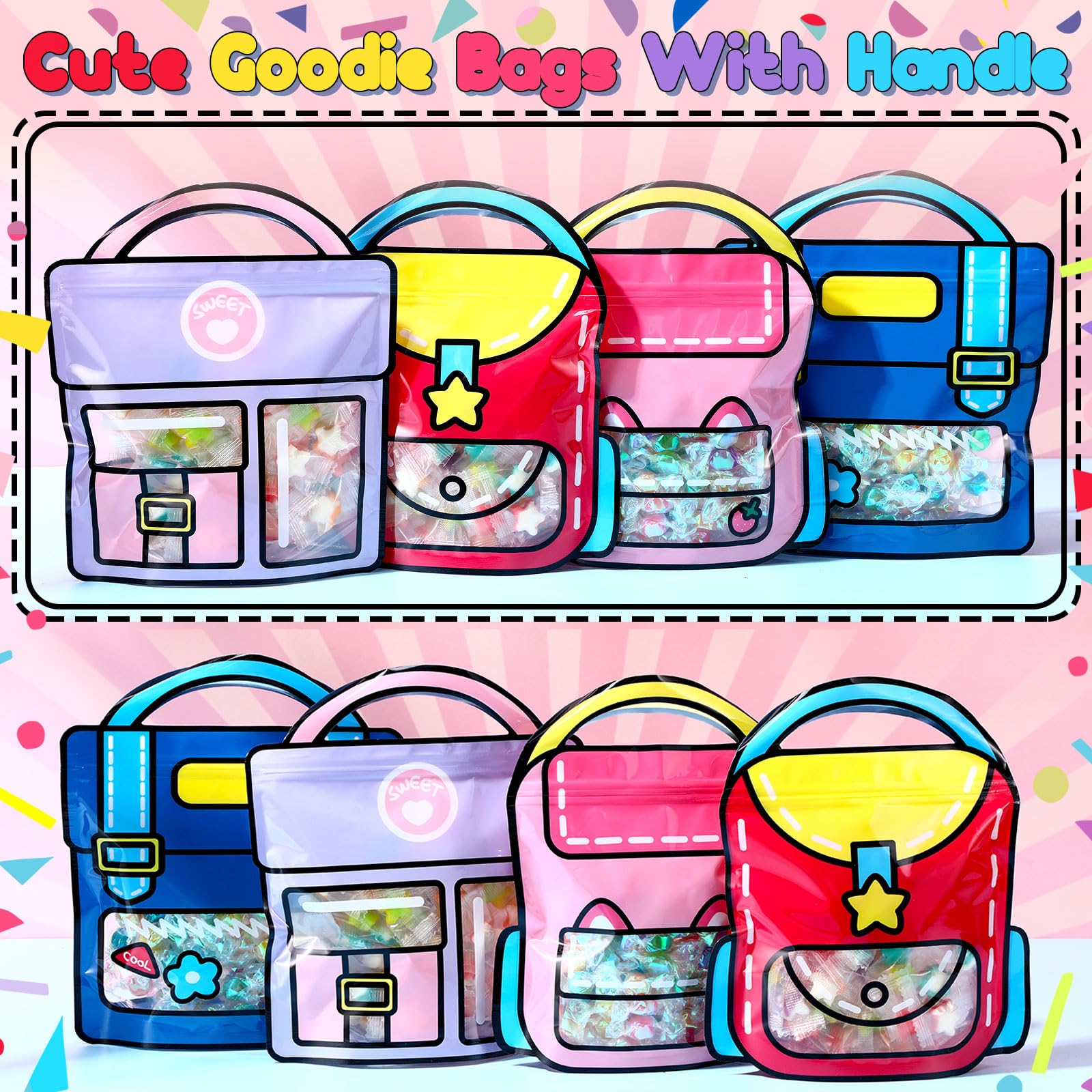 40 Pcs Bulk Kids Goodie Bags - Trendy Top Handle Party Favor Bags for Birthday, Baby Shower, Classroom & Back to School (7.2