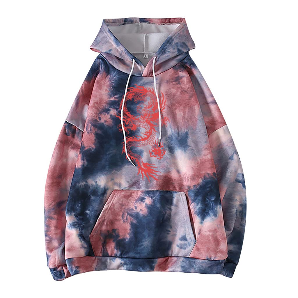 Women's Tie-Dye Printed Long Sleeve Tunic Blouse - Loose Slouchy Pullover Hoodie Sweatshirt in Blue | Casual Wear, Street Style & Loungewear Outfits
