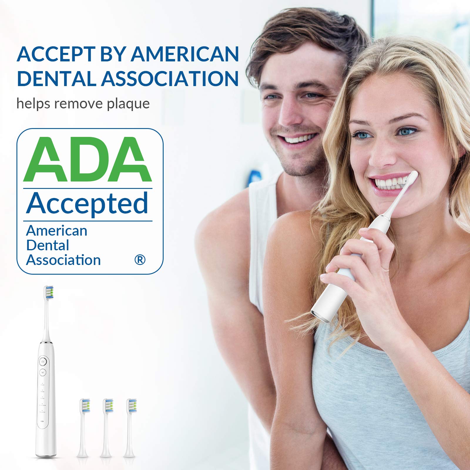 Rechargeable Sonic Electric Toothbrush for Adults - 5 Cleaning Modes, 4 Replacement Brush Heads, 1800mAh Long-Lasting Battery with Smart Timer - Professional Teeth Whitening & Plaque Removal - Perfect for Travel, Home & Daily Oral Care Routine