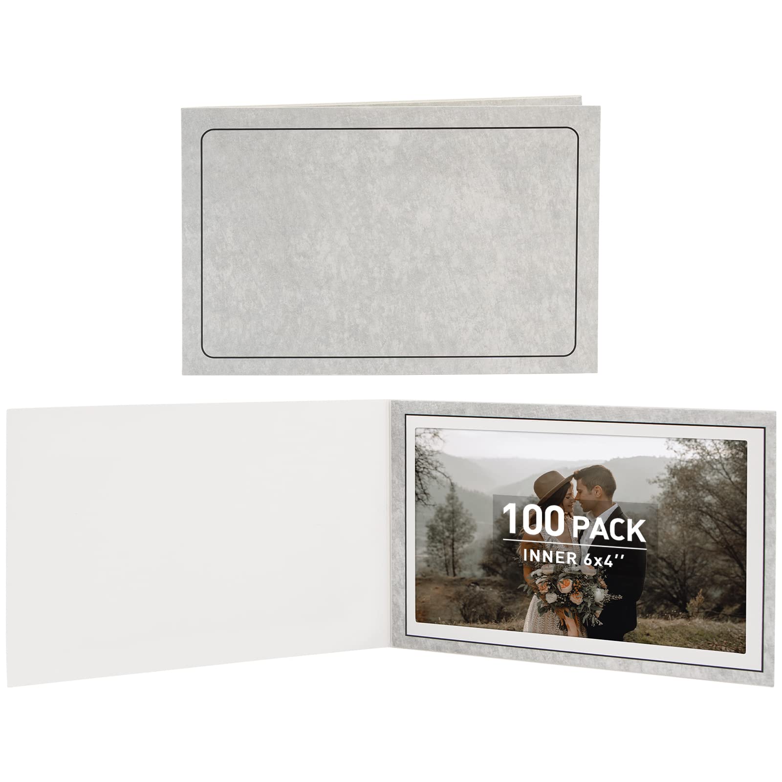 Golden State Art 100-Pack 4x6 or 6x4 Photo Folders - Cardboard Picture Frames & Paper Frame Cards for Greetings, Invitations - Perfect for Graduation, Christmas, Wedding Events (Grey) | Display Memories & Celebrate Special Occasions