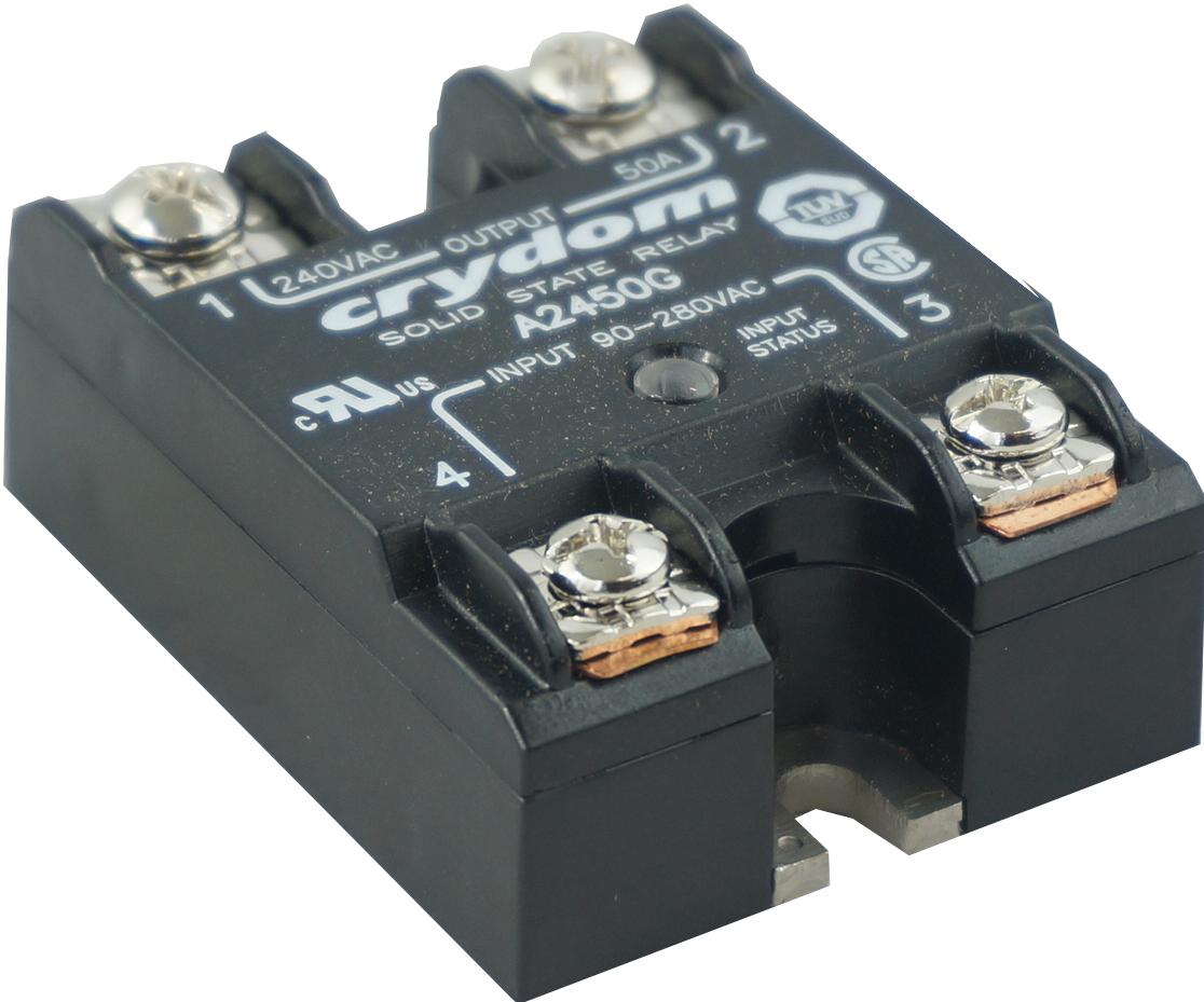 A2450G Solid State Relay - 50A Single Phase SSR, 90-280VAC Control, 24-280VAC Load with Status LED - Ideal for Industrial Automation, HVAC Systems, and Power Control Applications