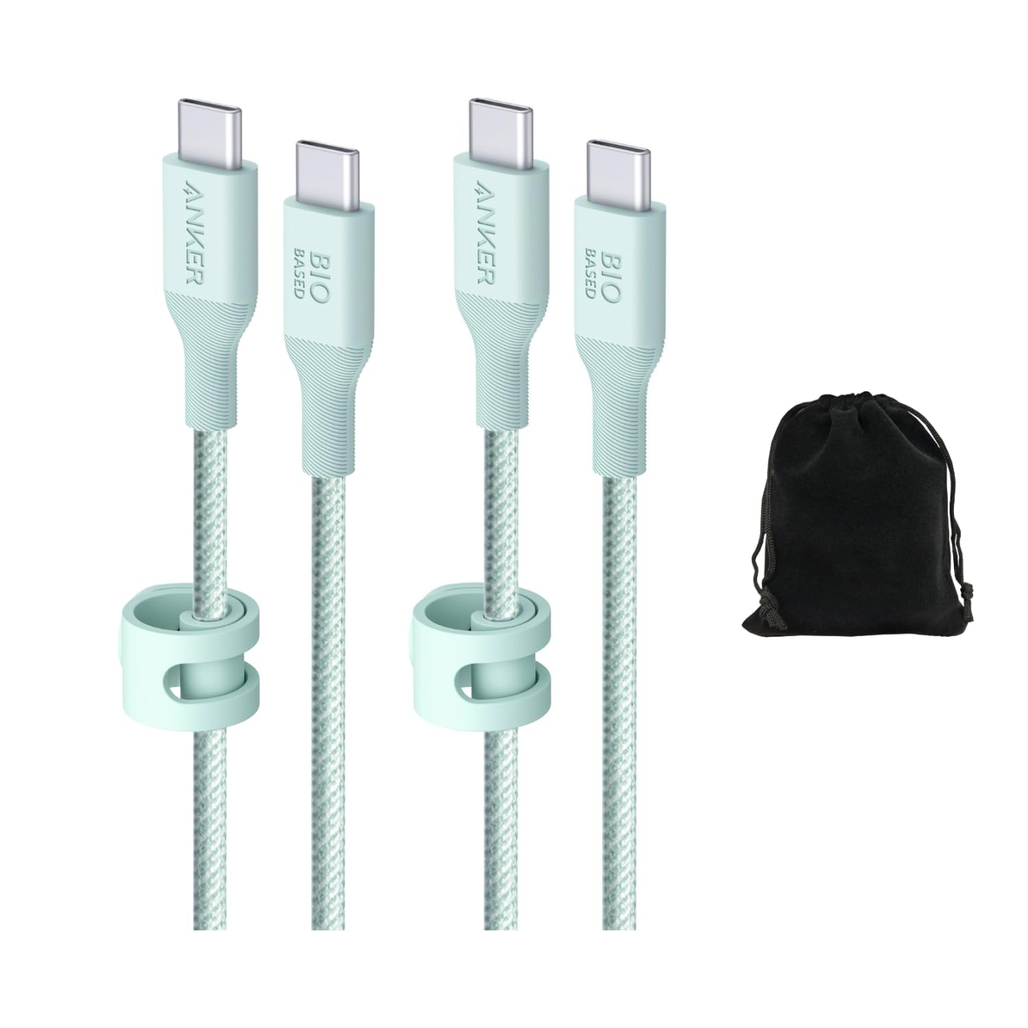 Anker 544 Bio-Nylon USB-C to USB-C Cable 10FT | 140W PD Fast Charging Cable for MacBook, iPad, iPhone 15 | Eco-Friendly & Durable 30,000 Bend Lifespan | Includes Travel Pouch (2 Pack, Green) - Perfect for Home, Office & Travel Charging