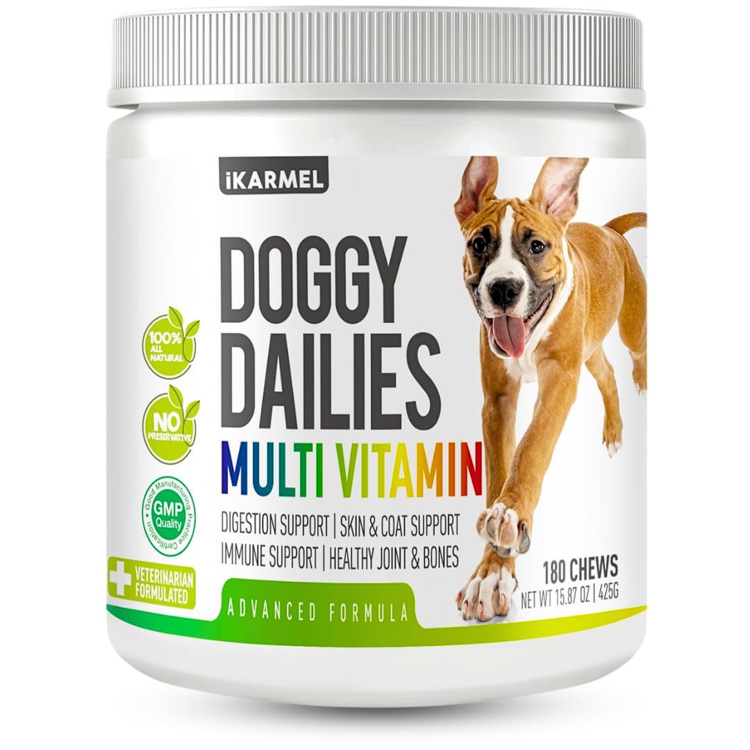 Doggy Dailies Multivitamin for Dogs - Skin & Coat Care, Probiotics & Joint Support with 24 Essential Vitamins & Minerals - Puppy to Senior Dog Supplement for Daily Health & Wellness