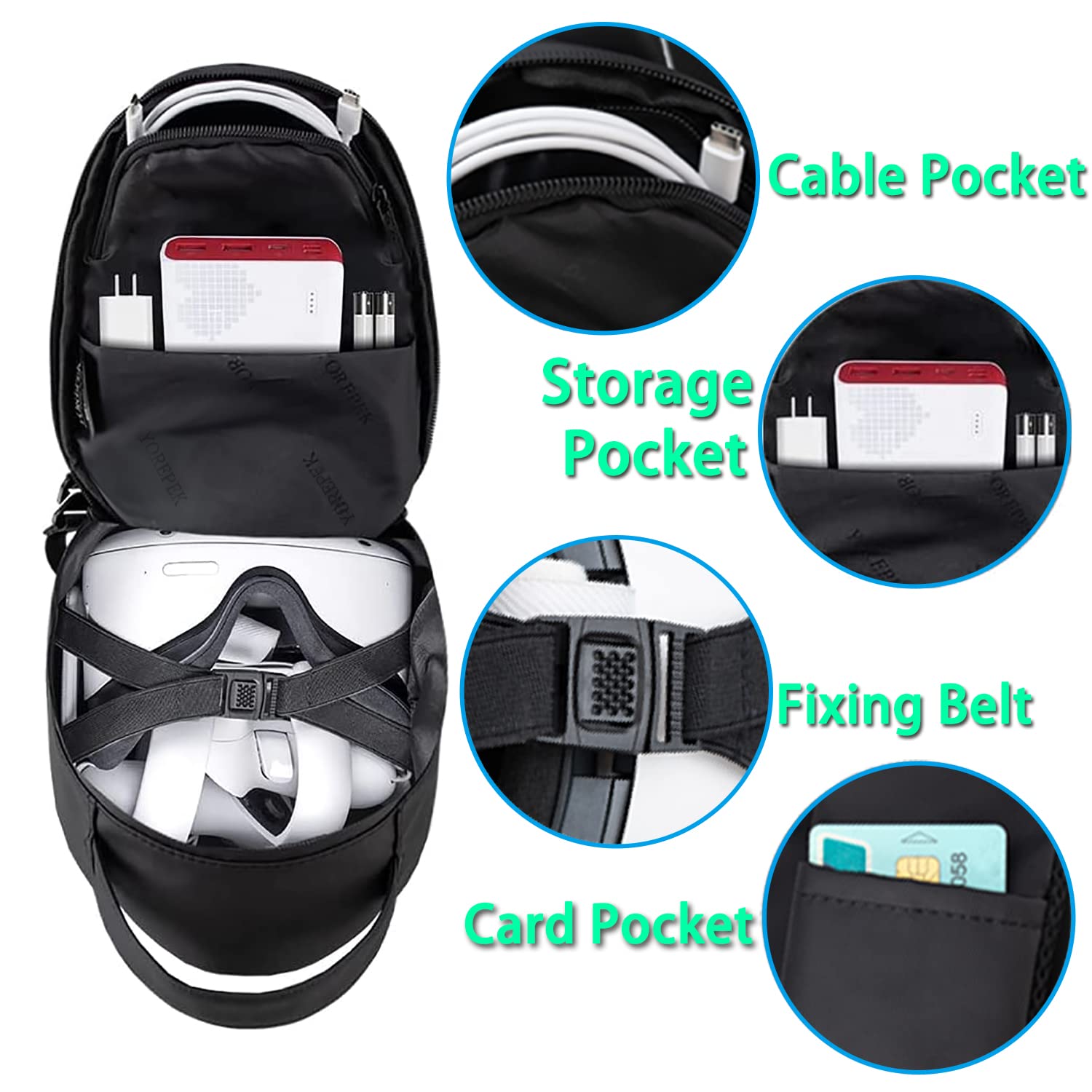 YOREPEK Hard Travel Carrying Case for Oculus Meta Quest 3/Quest 3S/Quest 2/Vision Pro & Meta Quest Pro - Protective Gaming Headset Storage Bag with USB Charging Port | Lightweight VR Accessories Organizer for Travel, Home Storage & Gaming Sessions