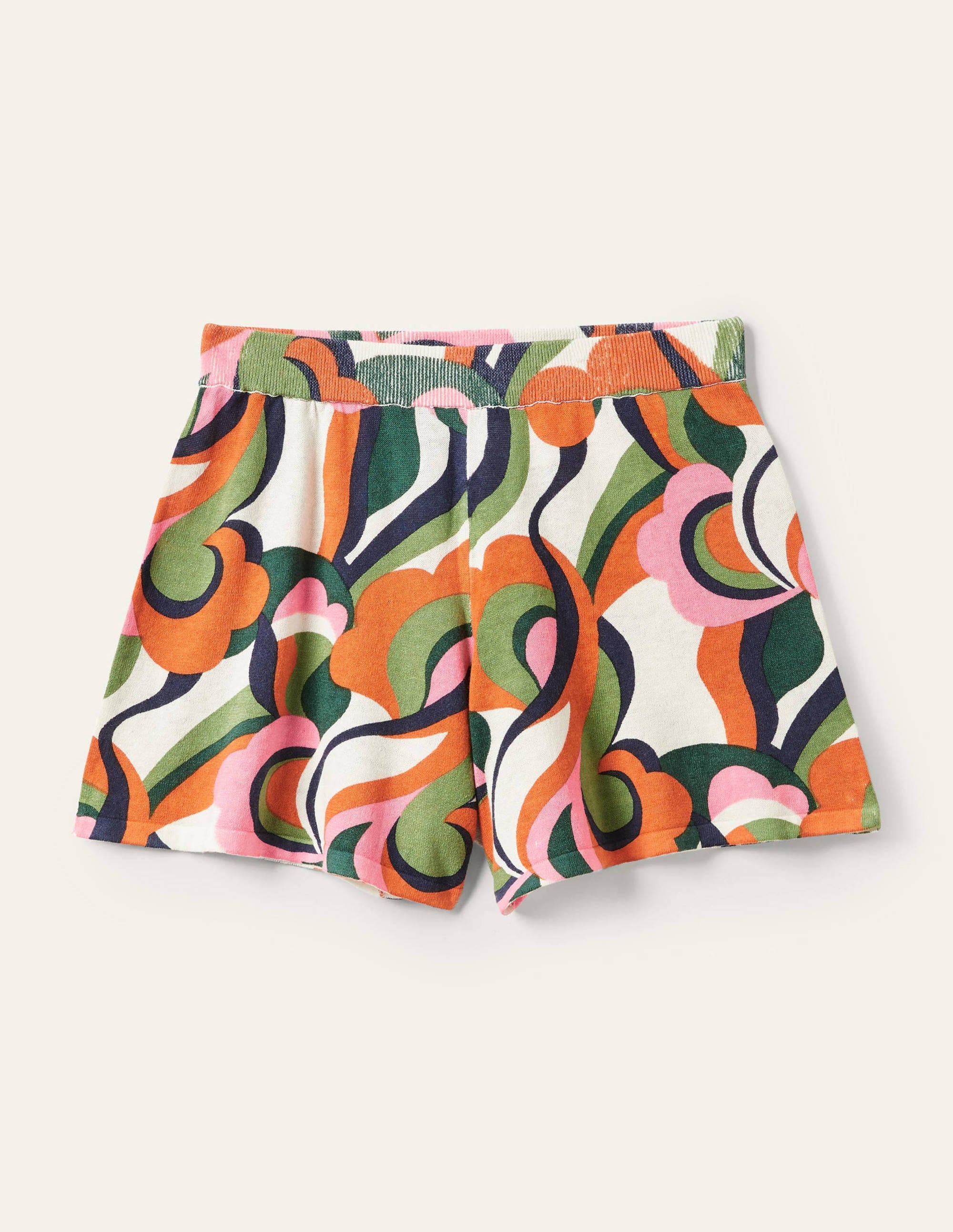 Abstract Swirl Print Knitted Shorts for Women - Comfortable & Stylish Summer Casual Shorts for Beach, Lounge & Vacation