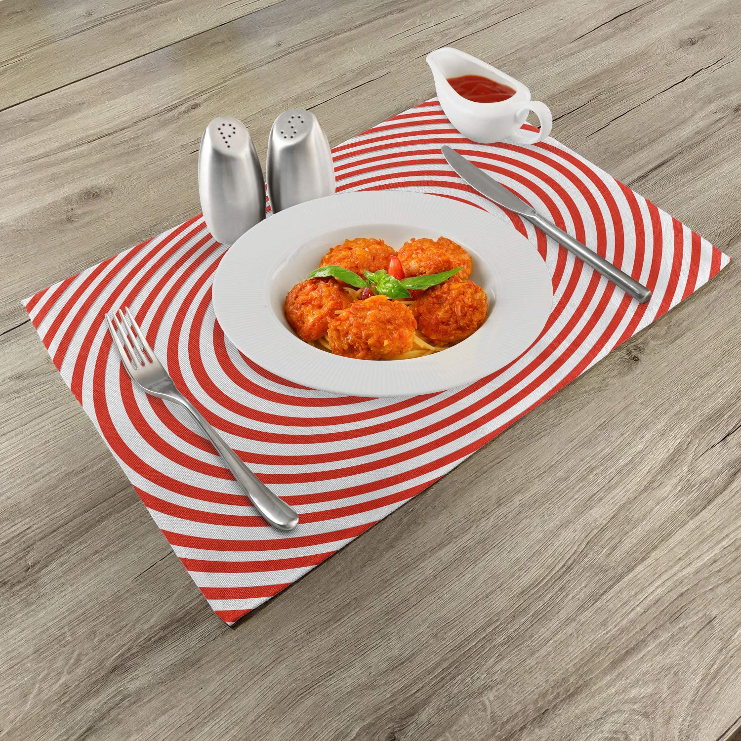 Ambesonne Spires 4-Piece Placemats Set - Spiral Concentric Design Washable Fabric Table Mats for Dining Room & Kitchen Decor (Red/White) - Perfect for Dinner Parties, Holiday Meals & Everyday Use