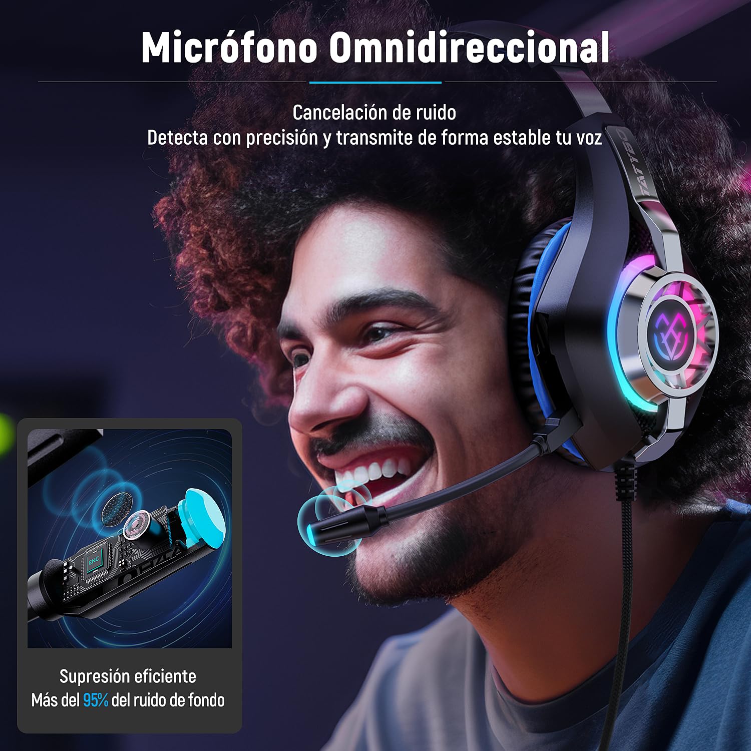 Tatybo Gaming Headset with Microphone - Noise Cancelling, Stereo Deep Bass, Protein Ear Cushions - Compatible with PS4, PS5, PC, Xbox One, Nintendo Switch (Blue) - Perfect for Online Gaming, Streaming & Virtual Meetings