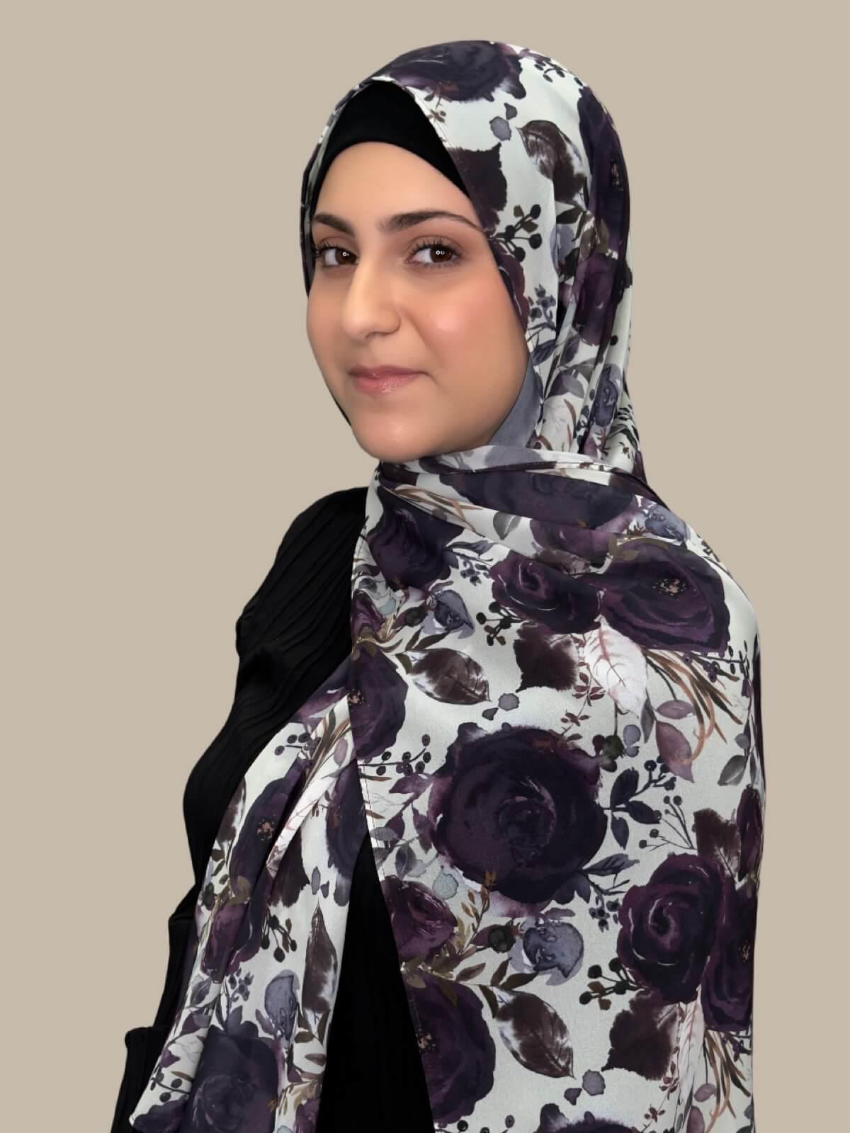 Stylish Printed Chiffon Hijab for Women - Floral Plum Orchid Design | Perfect for Daily Wear, Prayer & Special Occasions