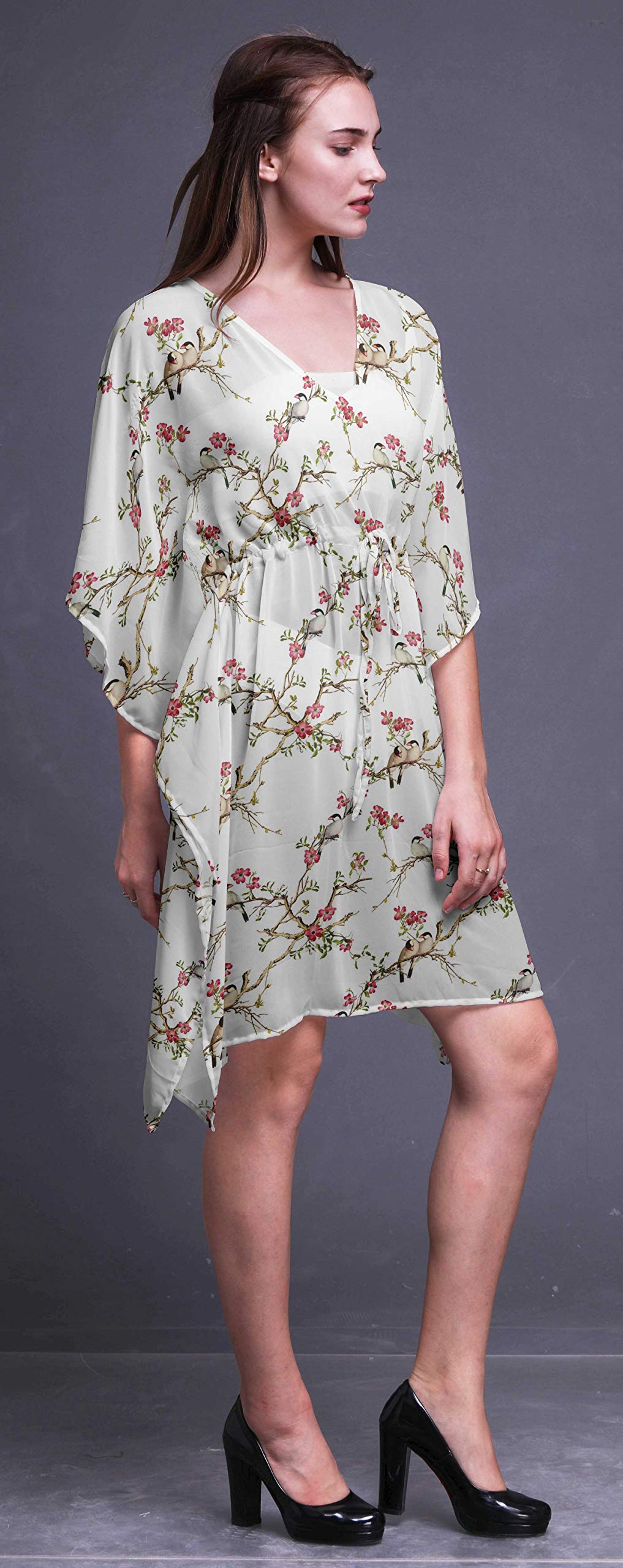 Bimba Women's Short Caftan Midi Dress - Beach Cover Up, Swimwear Cover Up, Summer Boho Kaftan Dress for Pool, Vacation & Resort Wear