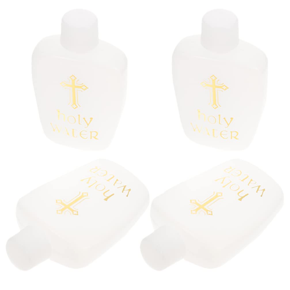 4-Piece Gold Cross Catholic Holy Water Bottle Set - 100ml Christian Religious Decor for Home, Kitchen, Wedding & Party Accessories | Perfect for Baptism, House Blessings & Spiritual Ceremonies