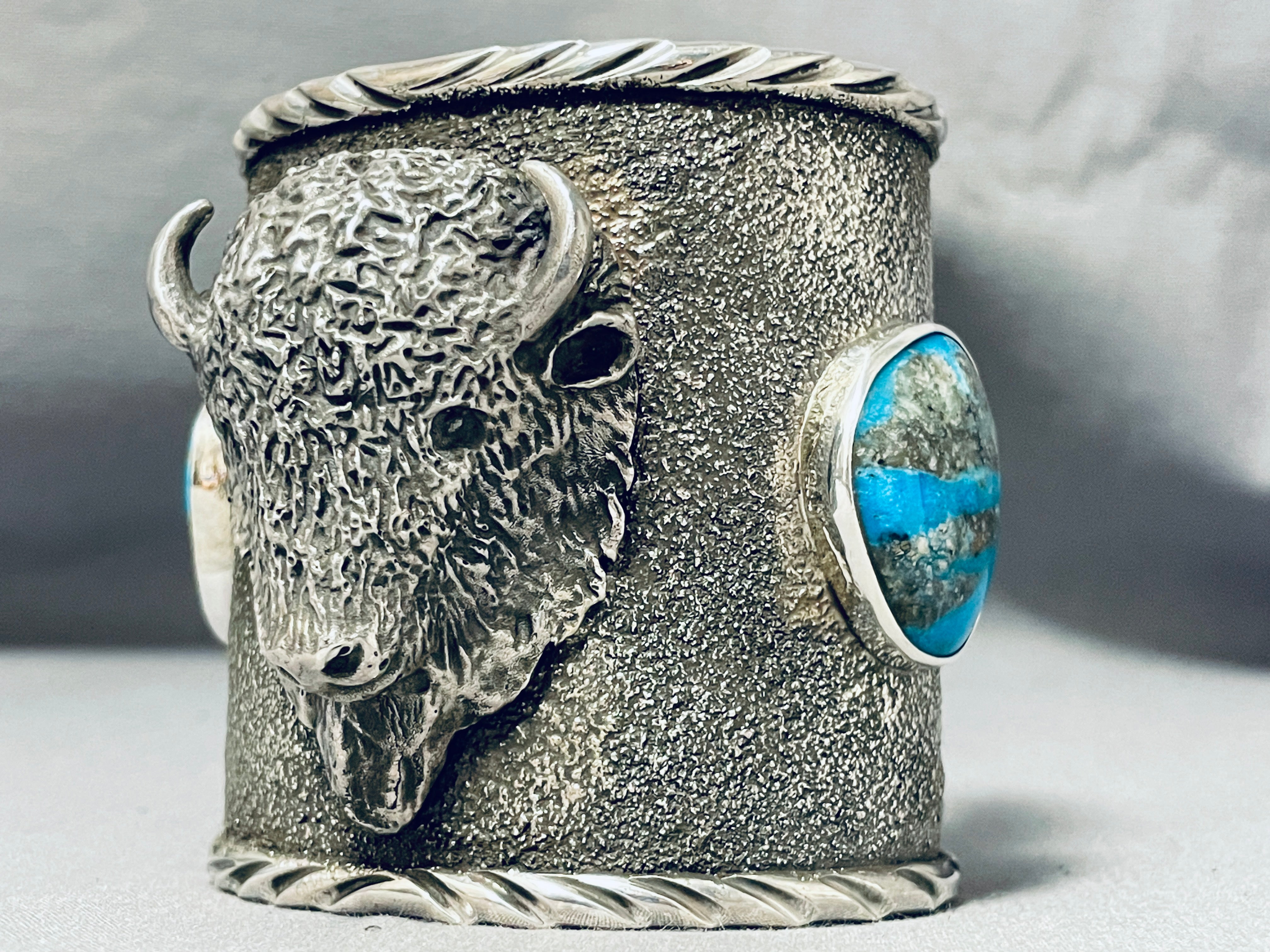 176 Gram Bison Native American Turquoise Sterling Silver Wide Cuff Bracelet - Handmade Jewelry for Women, Boho Chic Accessories, Gift for Her, Perfect for Festivals & Special Occasions