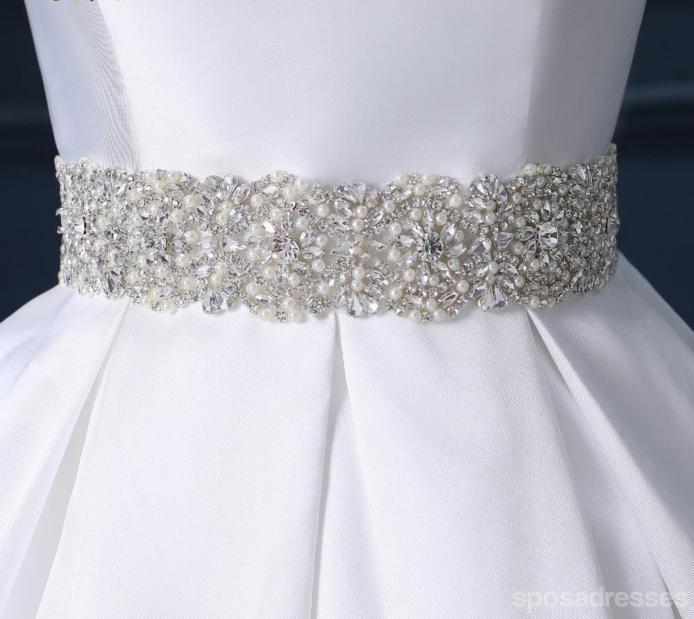 Elegant Backless White Scoop Neck Beaded Sash A-Line Wedding Dress - Custom Made Affordable Bridal Gown WD261 | Perfect for Beach, Church, and Formal Weddings
