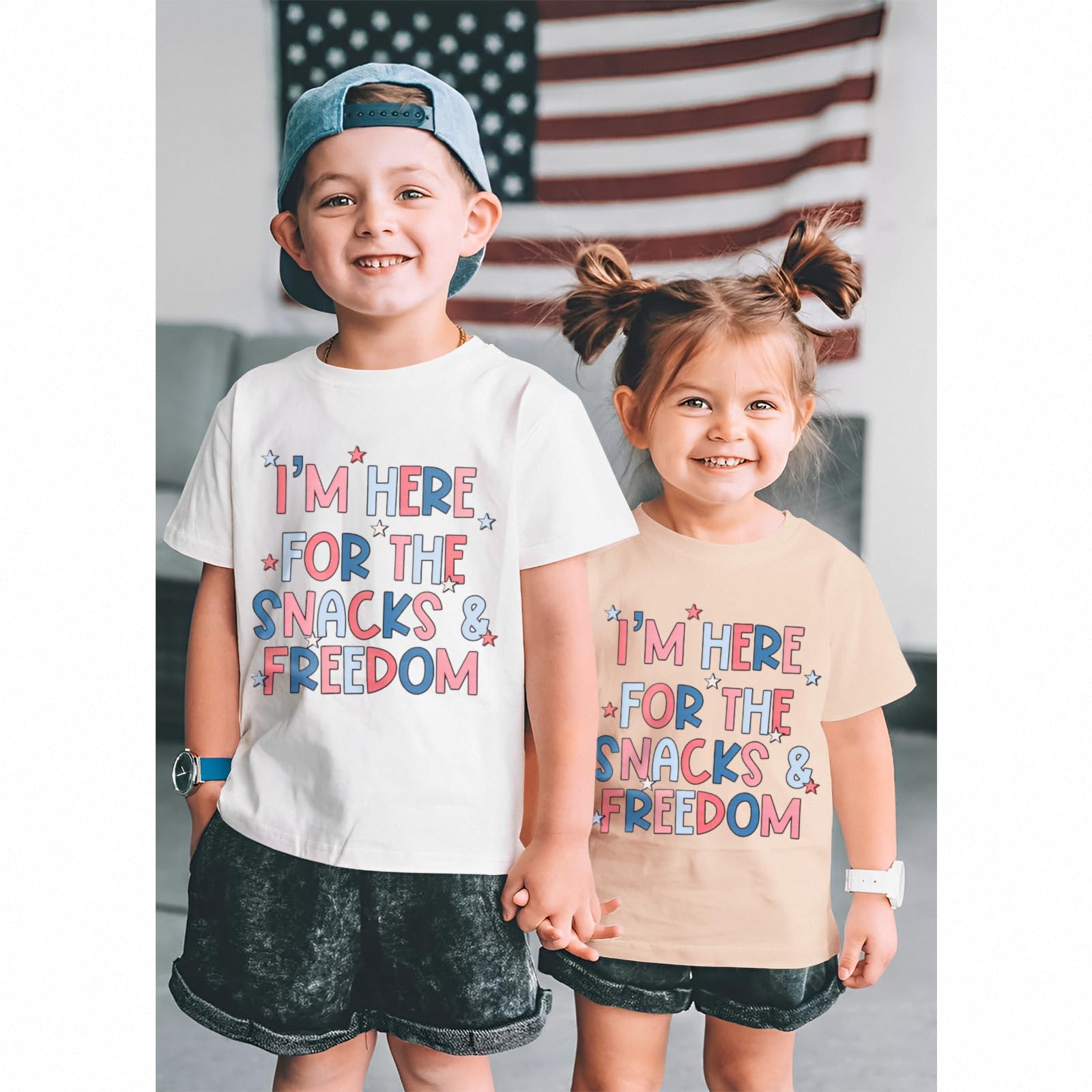 4th of July Kids Shirt - Patriotic 'I'm Here for The Snacks' Graphic Tee for Toddler Boys & Girls - Perfect for Independence Day Celebrations