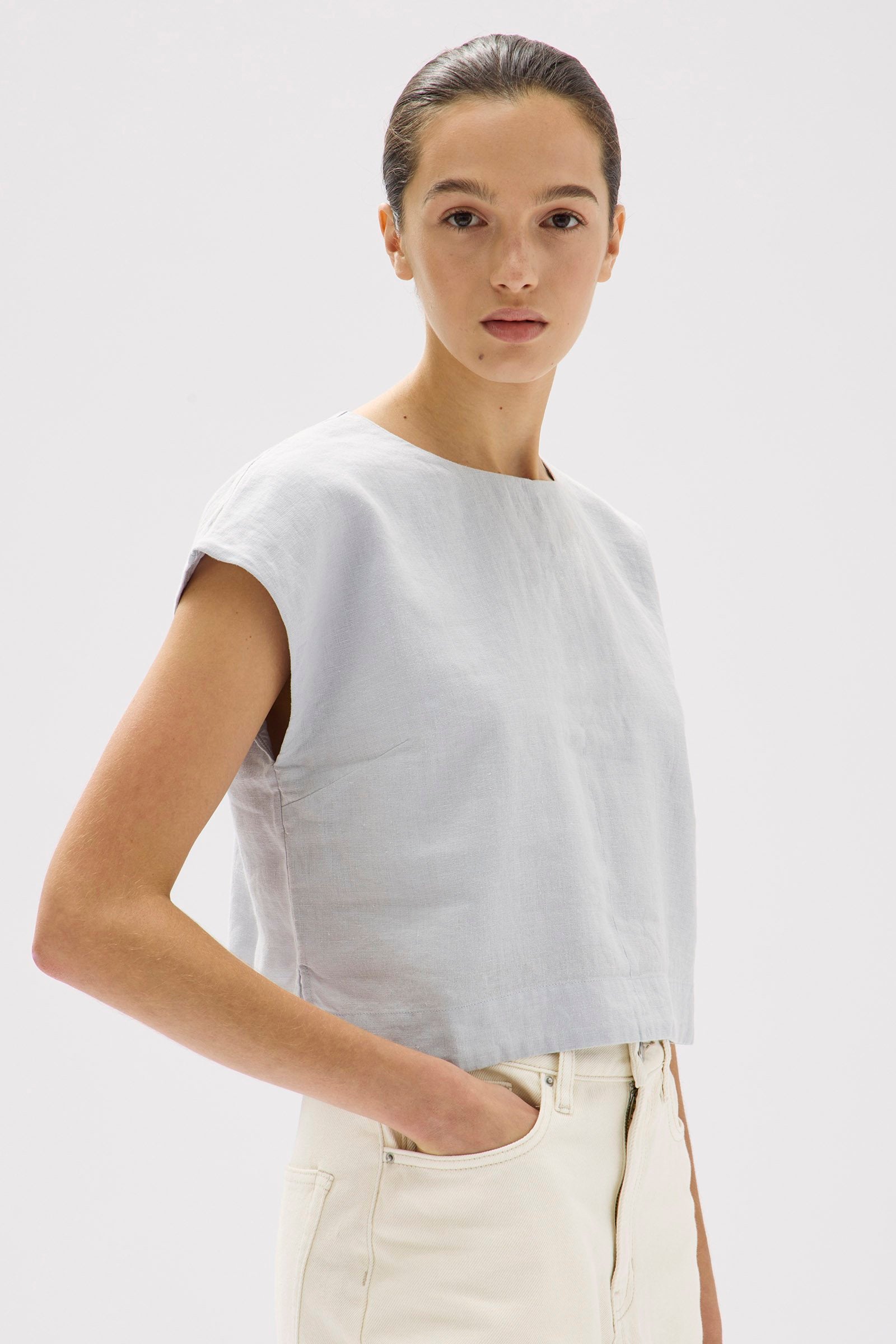 Tori Linen Top Women's Casual Short Sleeve Shirt in Blue Haze - Perfect for Summer Outfits, Beach Wear and Boho Style Fashion