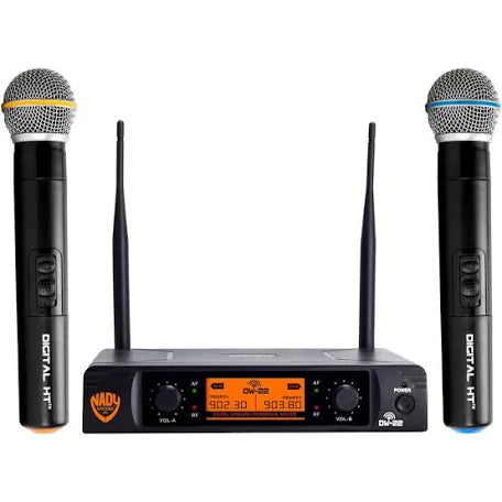 NADY DW 22 HTHT Digital Wireless Microphone System with Dual Handheld Mics - Professional UHF Wireless Mic for Live Performances, Karaoke, Church & Public Speaking (2 Microphones Included)